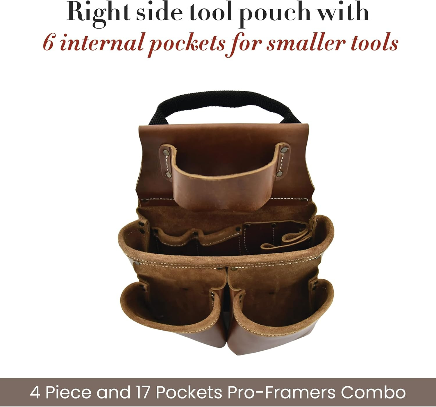 – 4 Piece and 17 Pockets Pro Framer’S Combo, Tool Belt with 2 Tool Pouches and 1