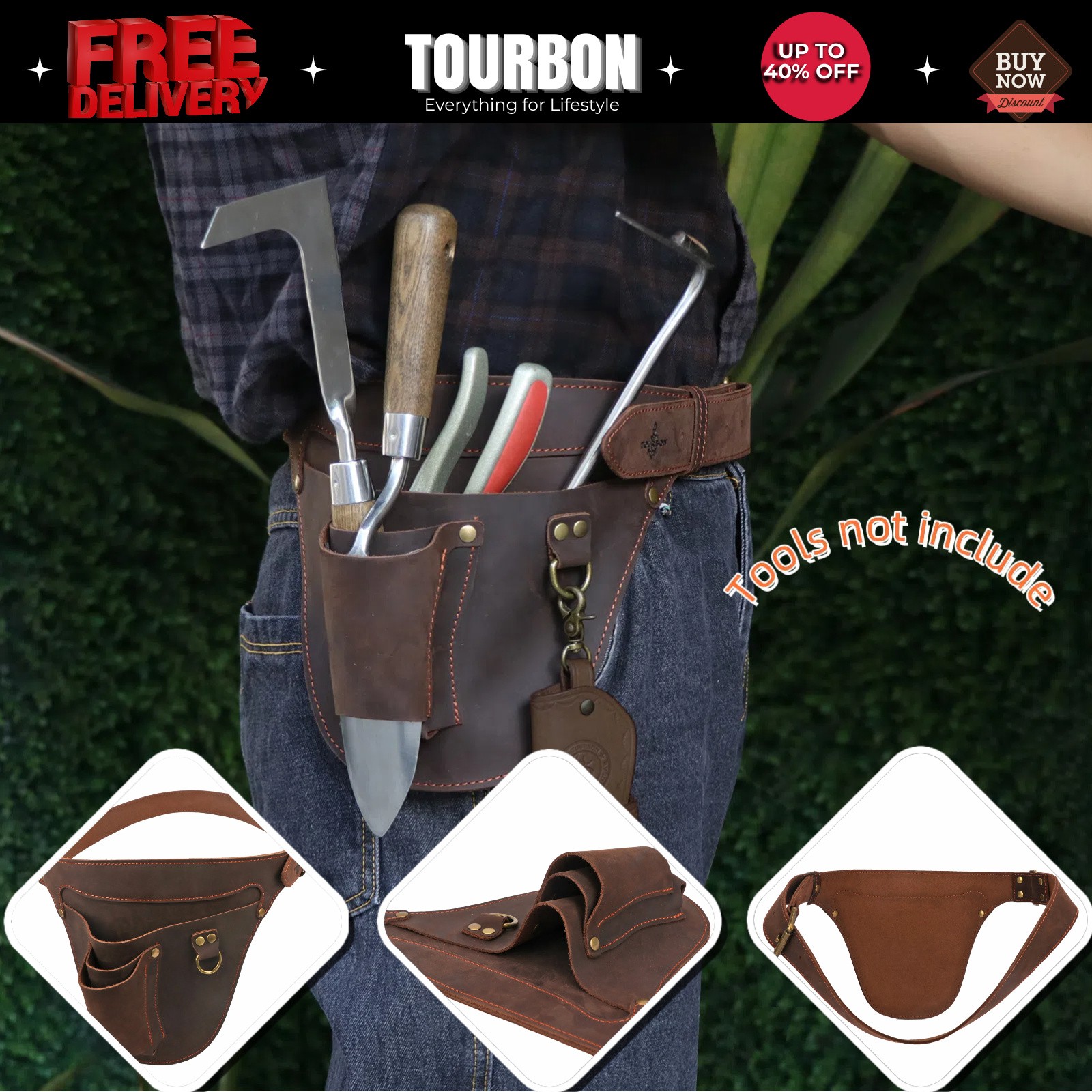 Tourbon Leather Garden Tool Holster Florist Belt Pouch Pruner Shear Holder