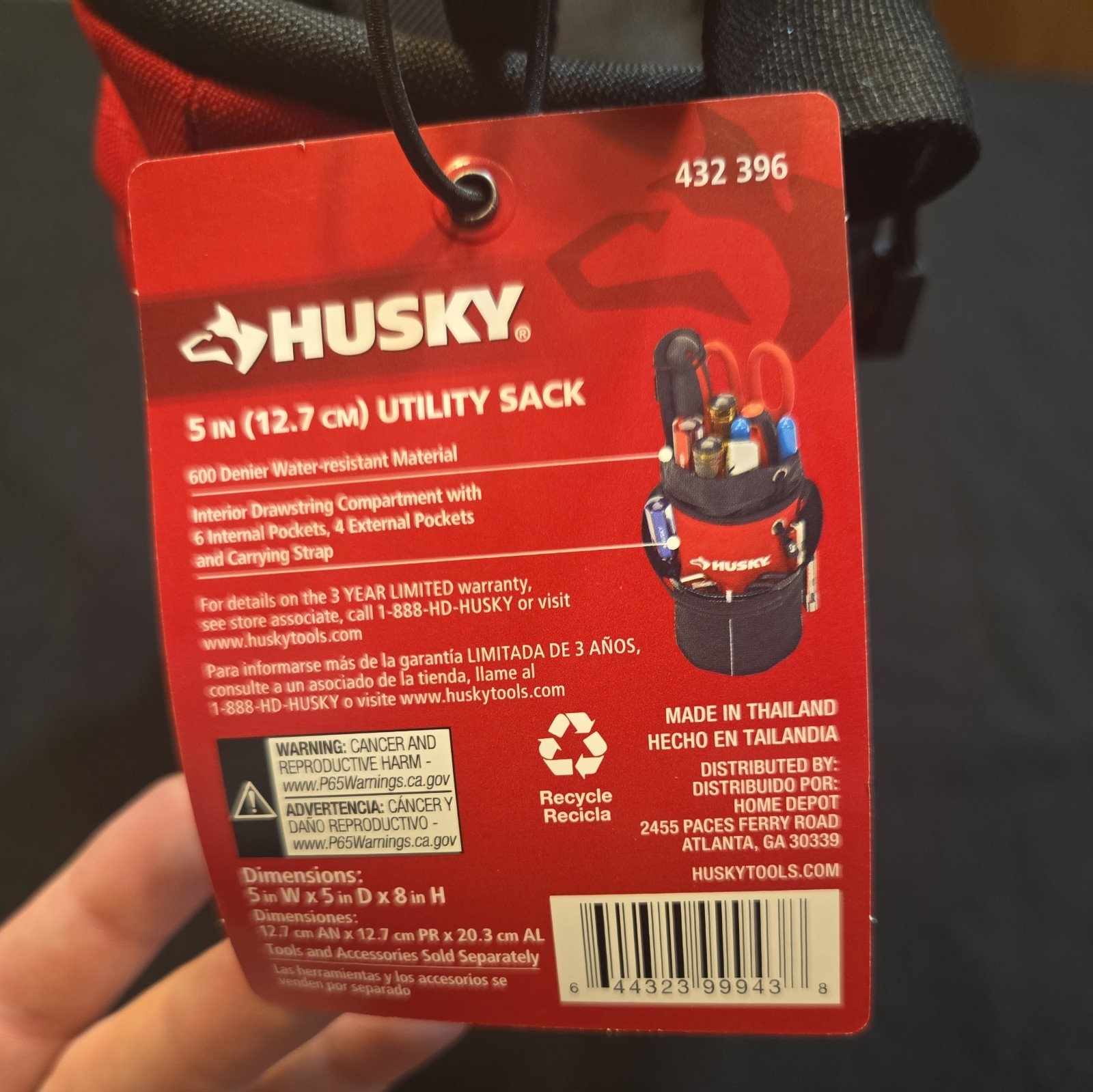 5 In Utility Sack Tool Bag 5 in. 10 Pockets Water Resistant Material – Husky