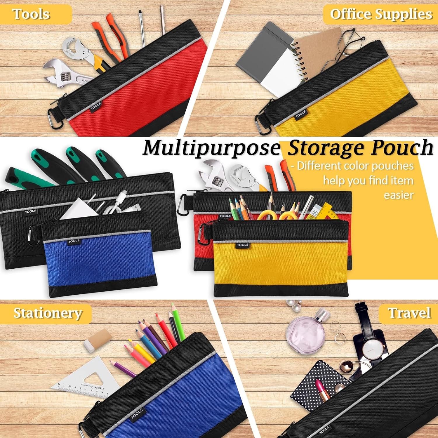 4 Pack Tool Pouch Set Small Zipper Tools Gadgets Bags Organizer with Carabiner