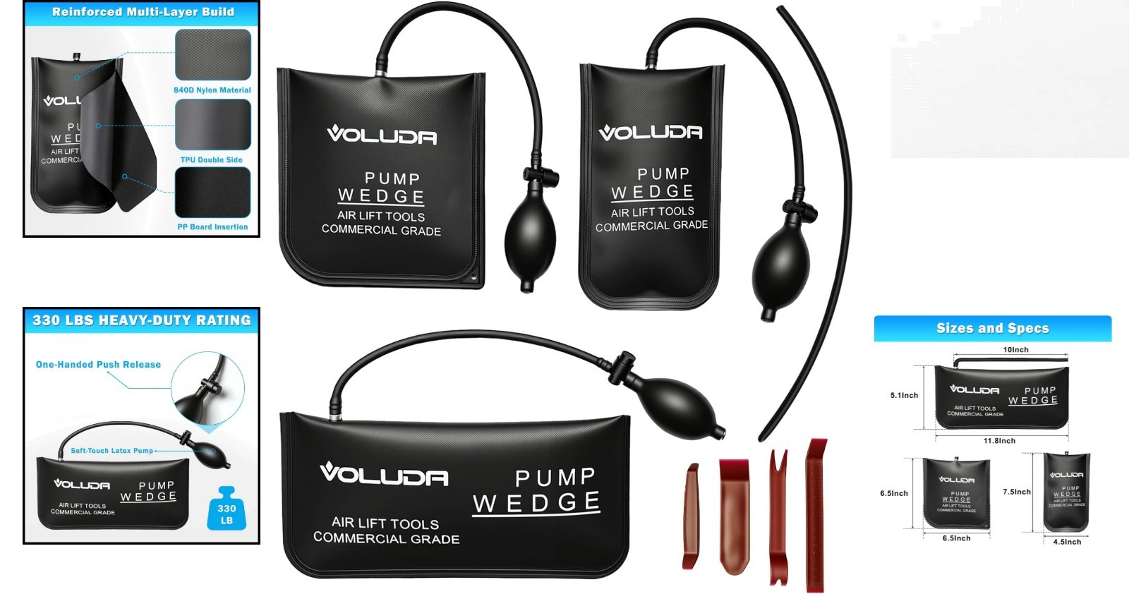 Inflatable Air Shim Bag Pump 3 Pack – 330 LB Capacity for Precision Leveling