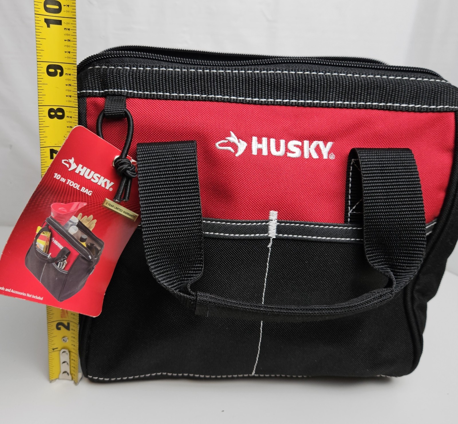 Husky Small Tool Storage Carry Bag Tote Zippered 10 inch Red Black Contractor