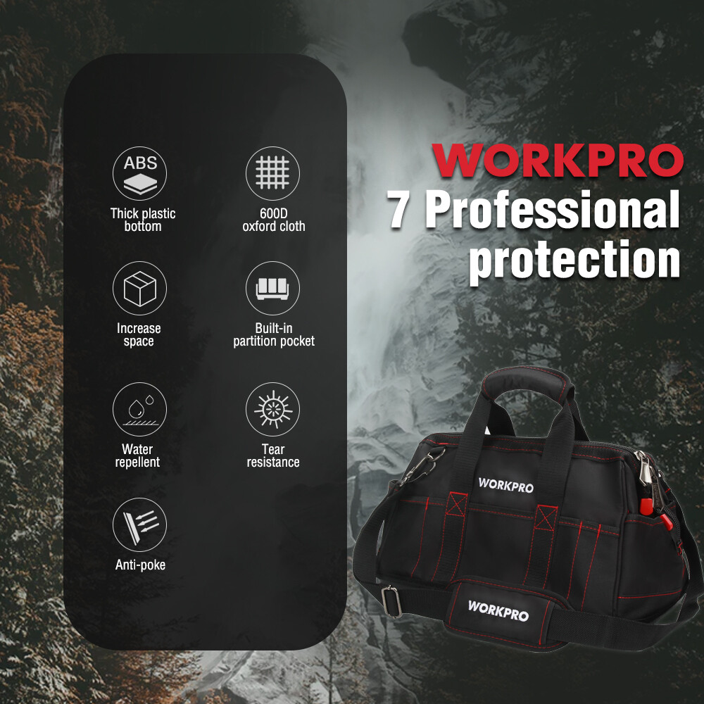 WORKPRO 16-inch Zipper Tool Bag Wide Mouth Heavy Duty Storage Carrying Work Tote
