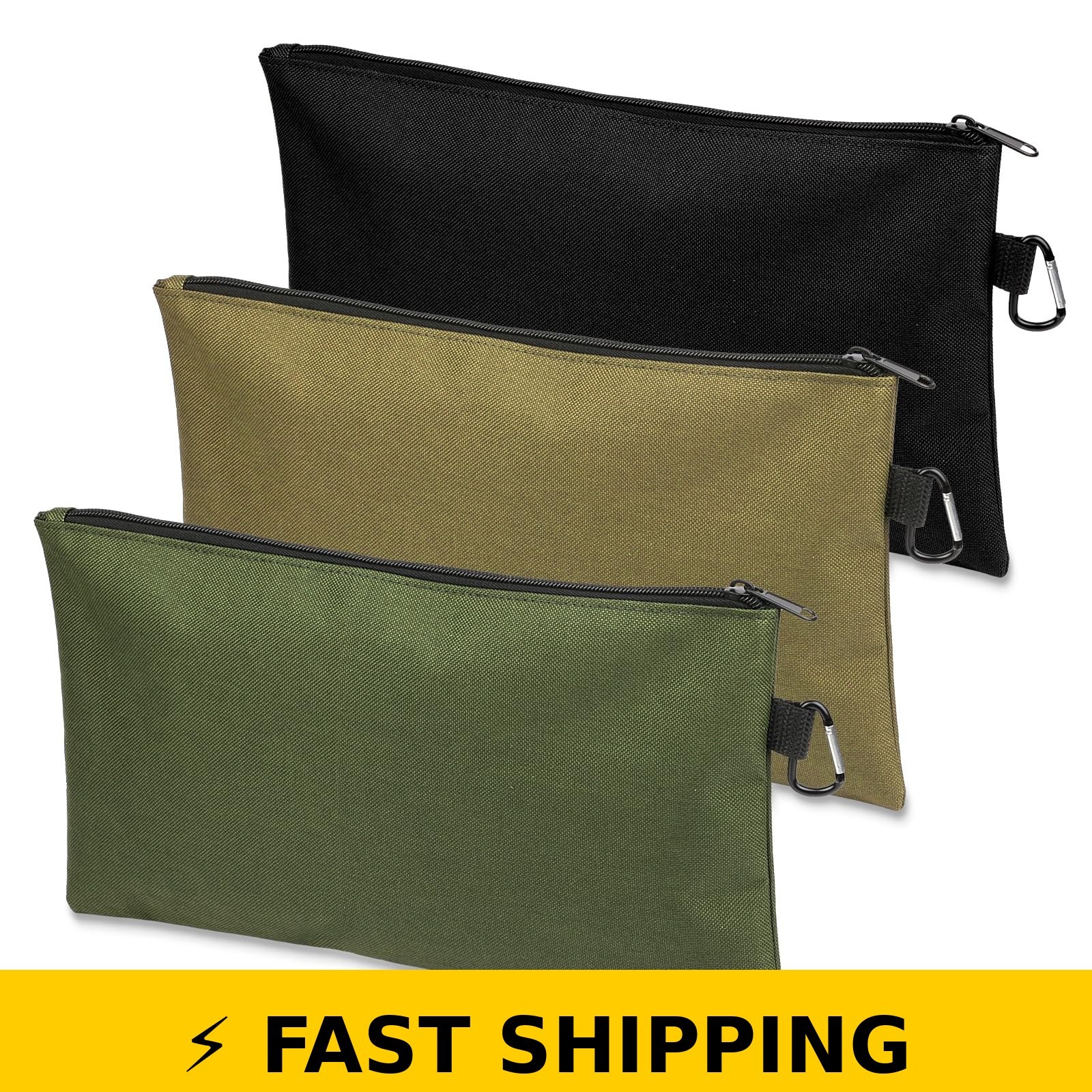 COIDEA 3 Pack Tool Bag Zipper Pouch – Tan, Navy Green, Black