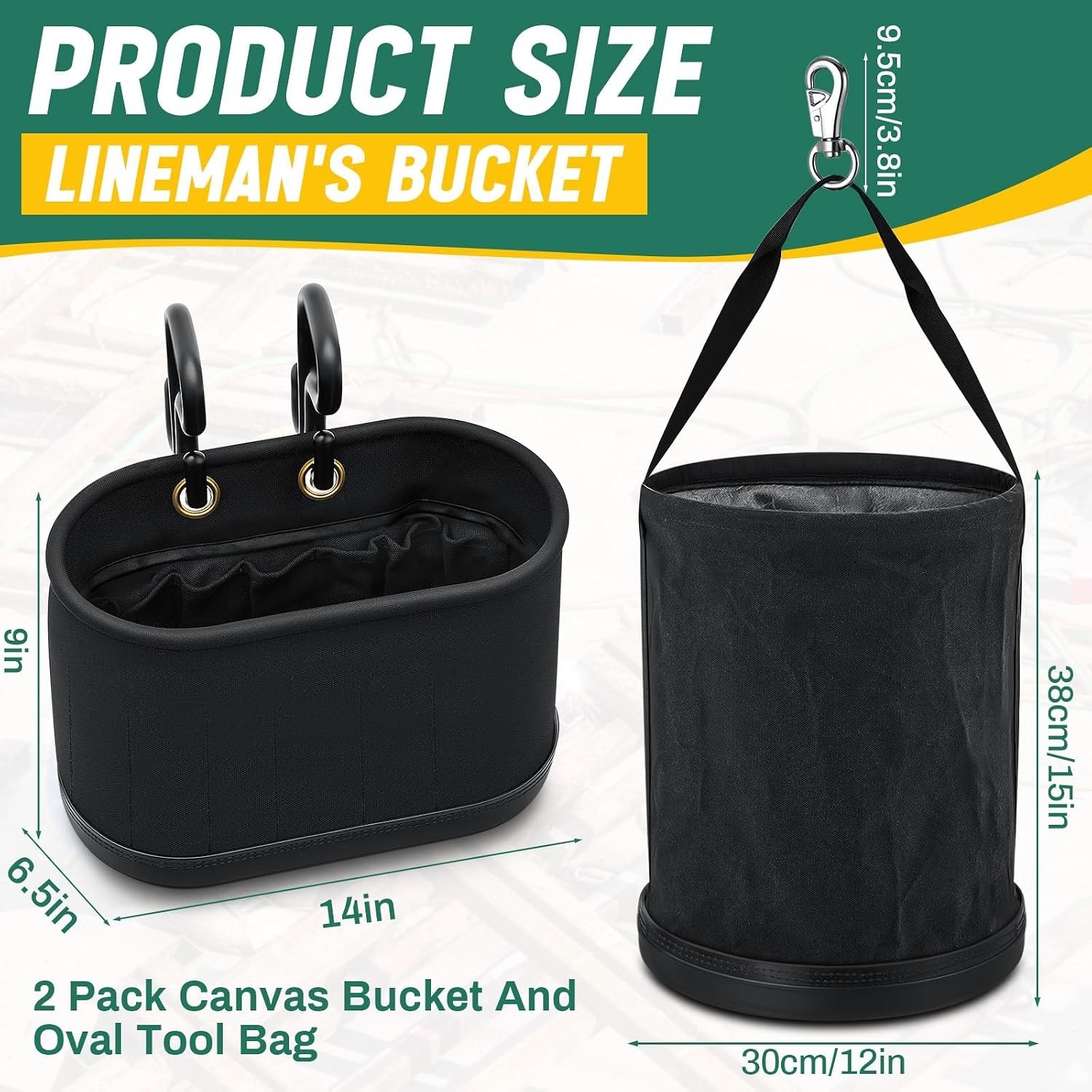 2 Pack Canvas Bucket and Oval Tool Bag, Bucket Tool Organizers with Plastic B