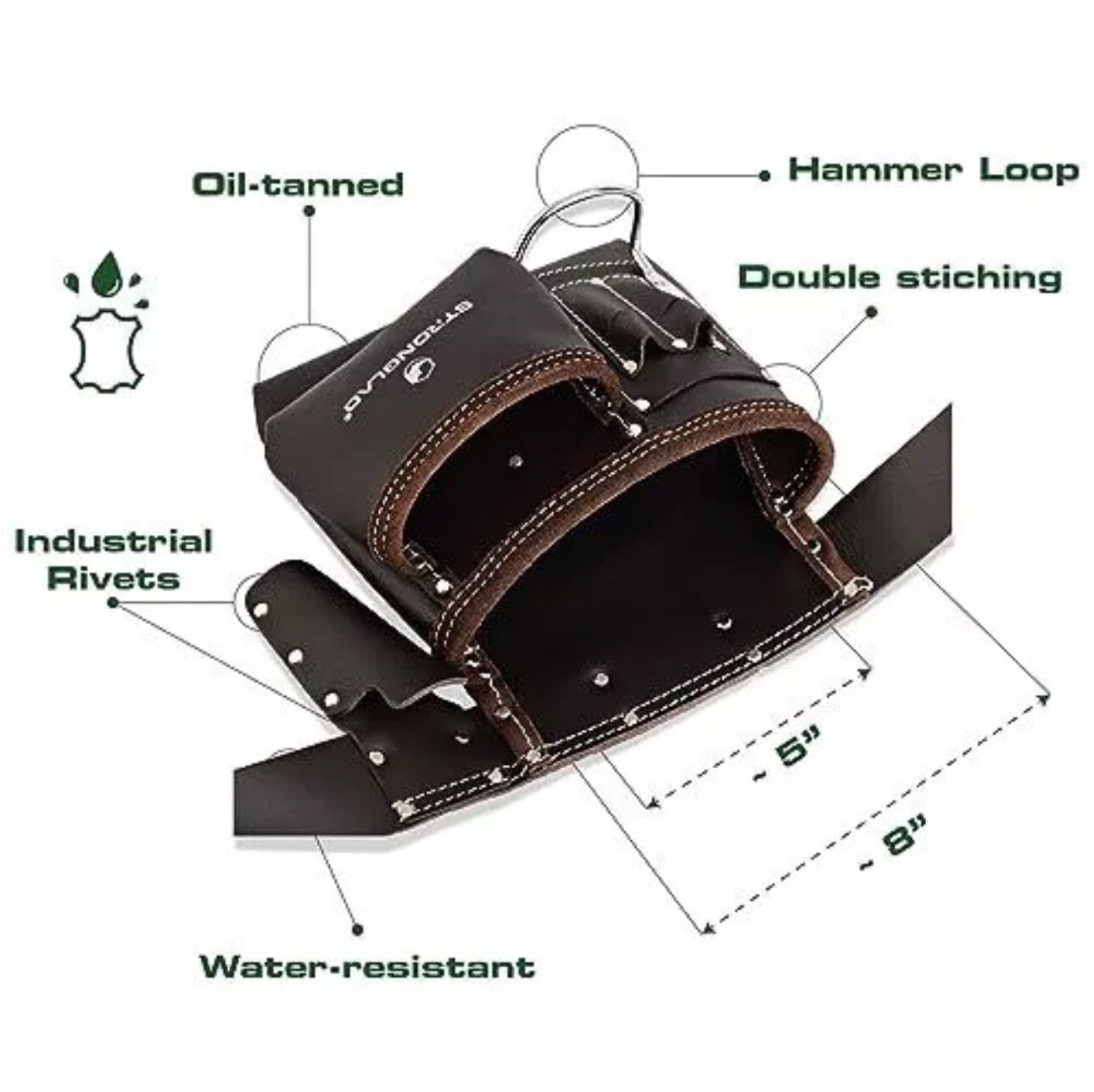 5-Pocket Leather Tool Belt, Carpenters Tool Belts, Construction Pouch, Tool A…