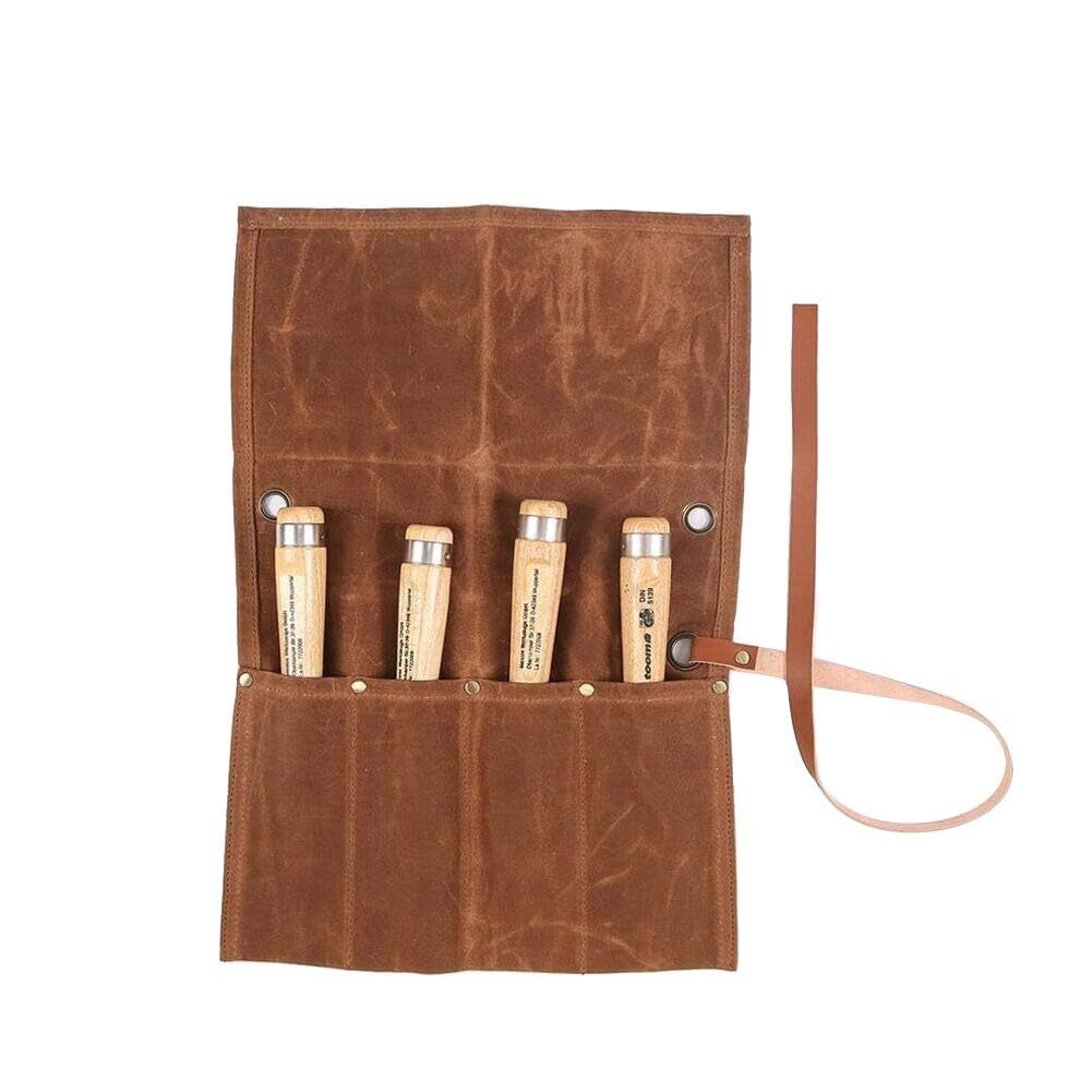 Chisel Roll, Waxed Canvas Tools Wrench Roll Up Pouch with 4 Pockets for Knife…
