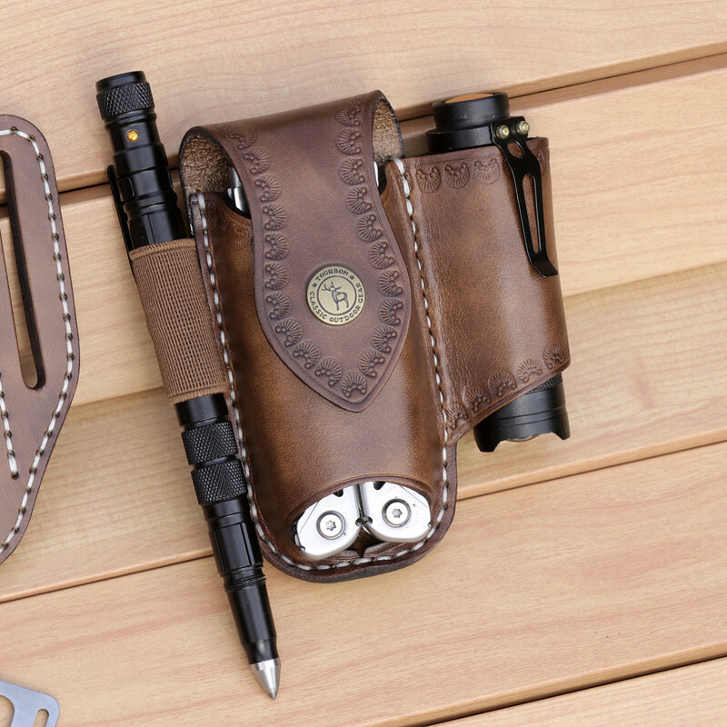 Tourbon Leather Knife Sheath EDC Pliers Belt Carry Pouch Pocket Knives Holster