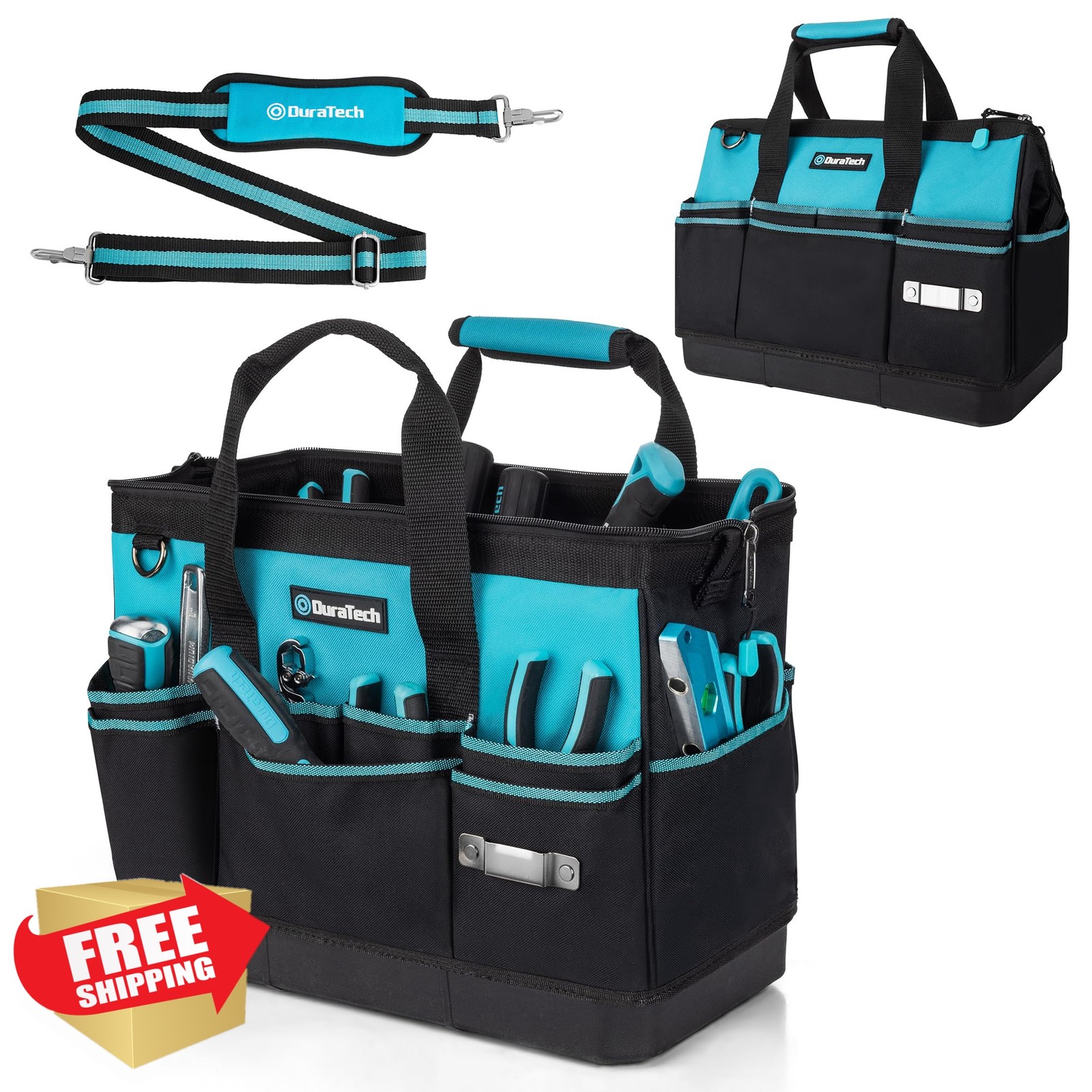 DURATECH 16″ Heavy Duty Tool Bag, Waterproof Bottom, 18 Pockets