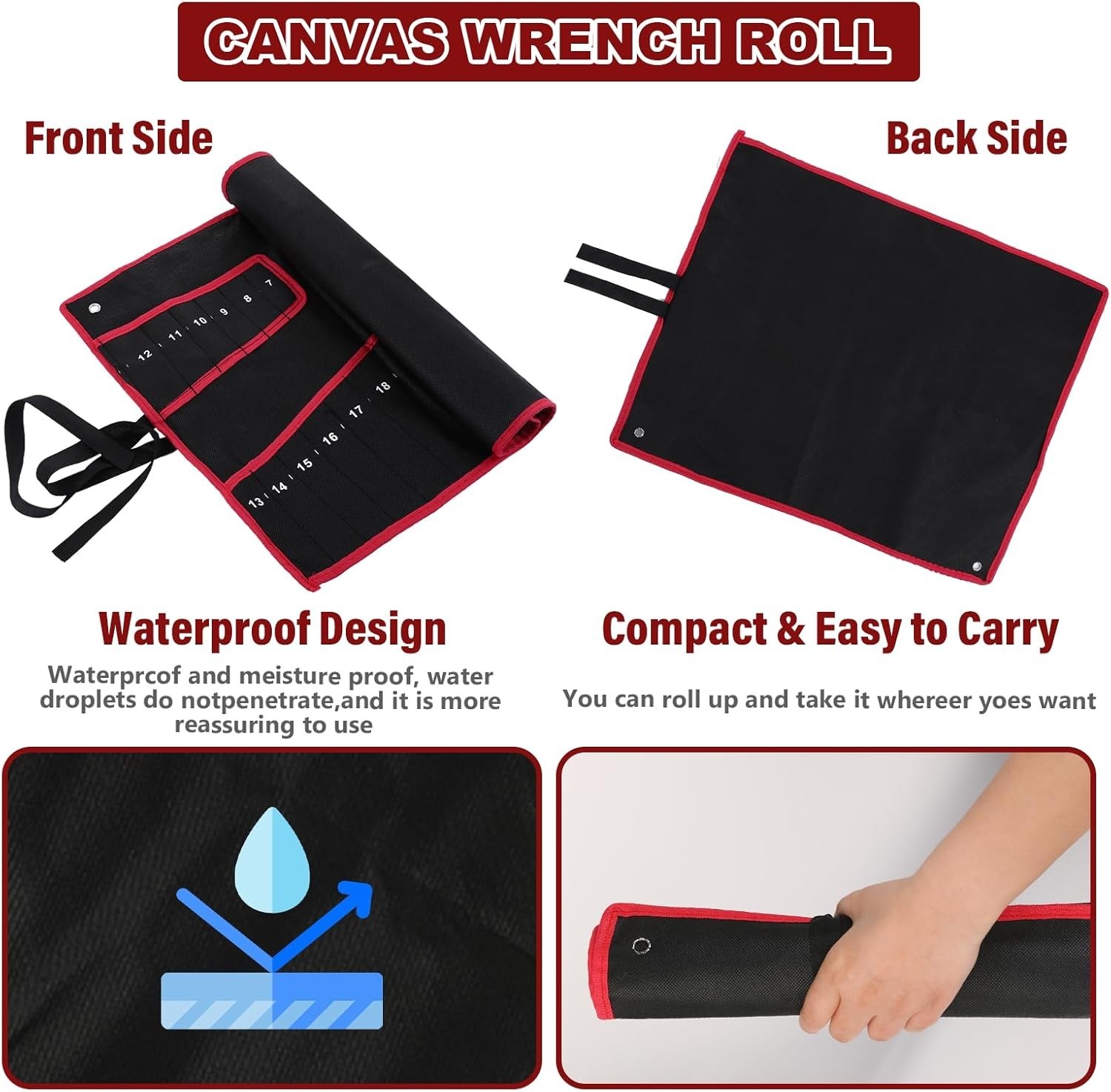 Wrench Roll Up Pouch Wrench Organizer Bag Wrench Tool Holder 18 Pockets