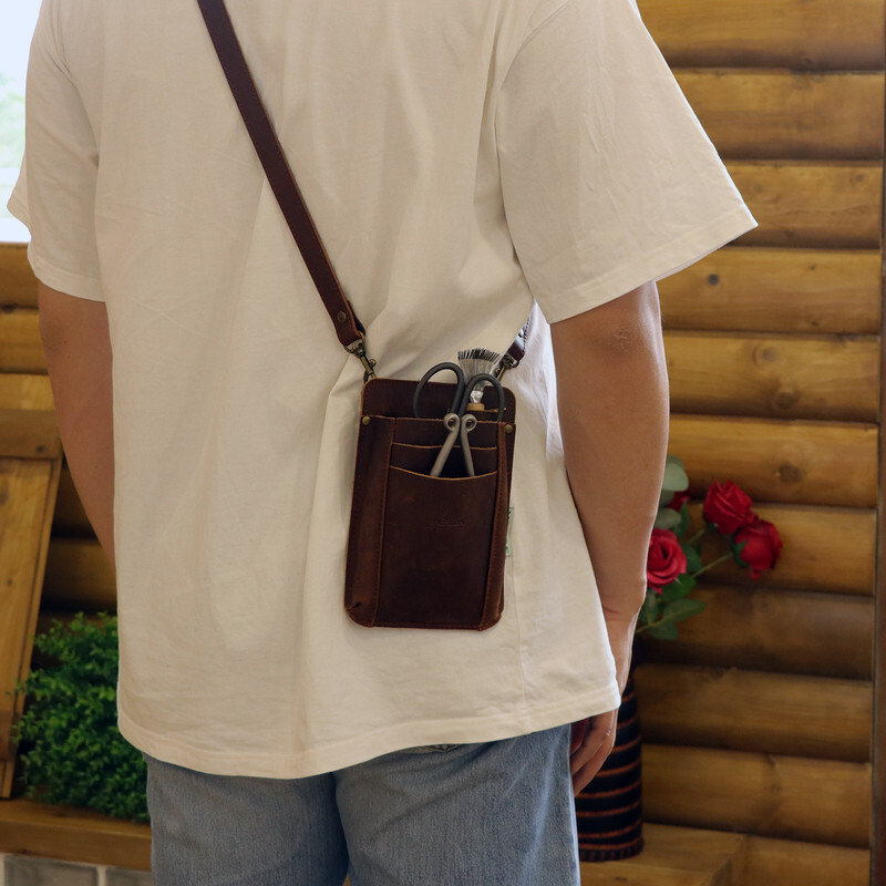 TOURBON Garden Tools Organizer Belt Pouch Women Leather Shoulder Bag for Gift