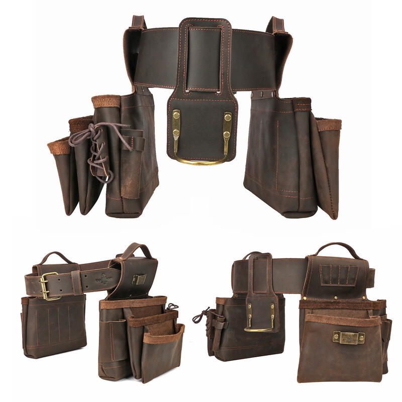 TOURBON Heavy Duty Tool Belt Pouch for Electricians Carpenter Contractor Leather
