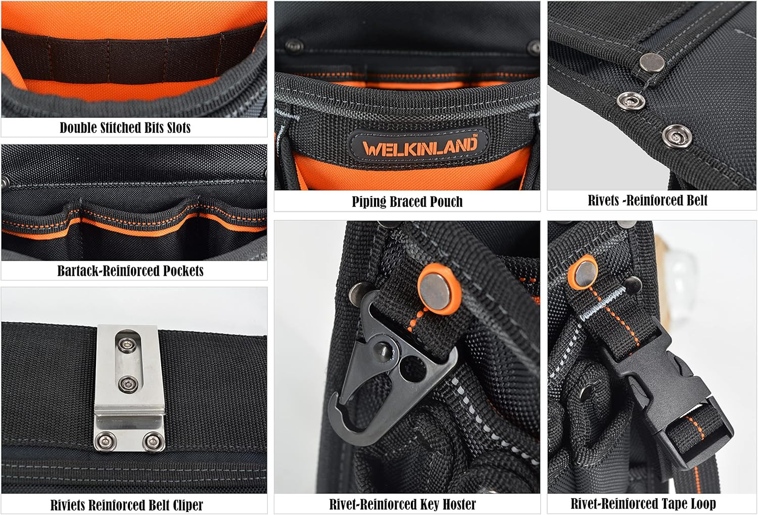 10-Pockets Electrician Tool Pouch with Belt Clip, Electricians Tool Pouches Bag,