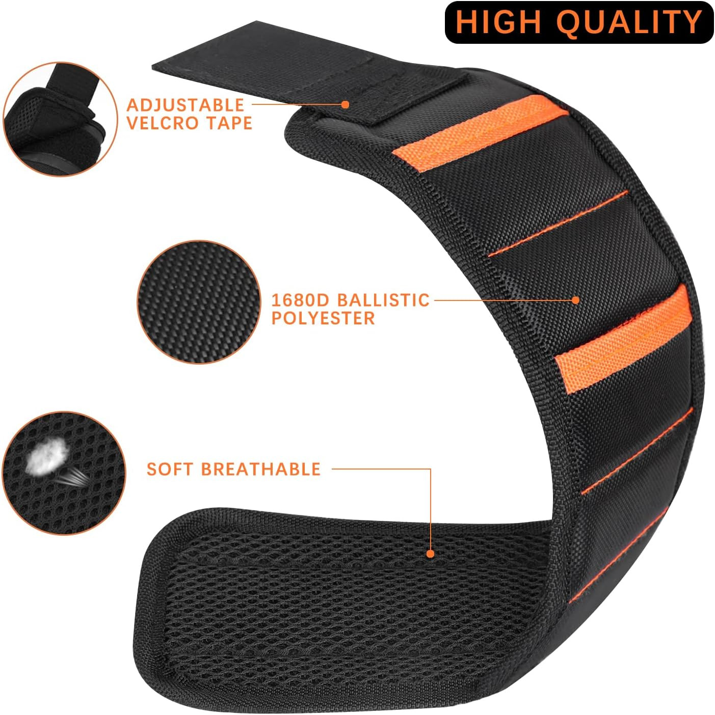 Magnetic Wristband with 15 Strong Magnets for Holding Screws, Nails, Drill Bits,