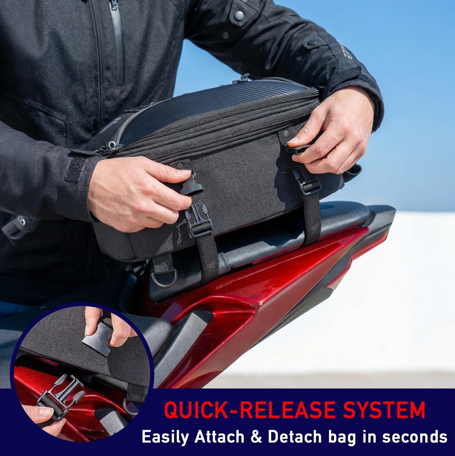 Motorcycle Tail Bag Fits Helmets, 22L-35L Expandable Hard Shell Waterproof Re…