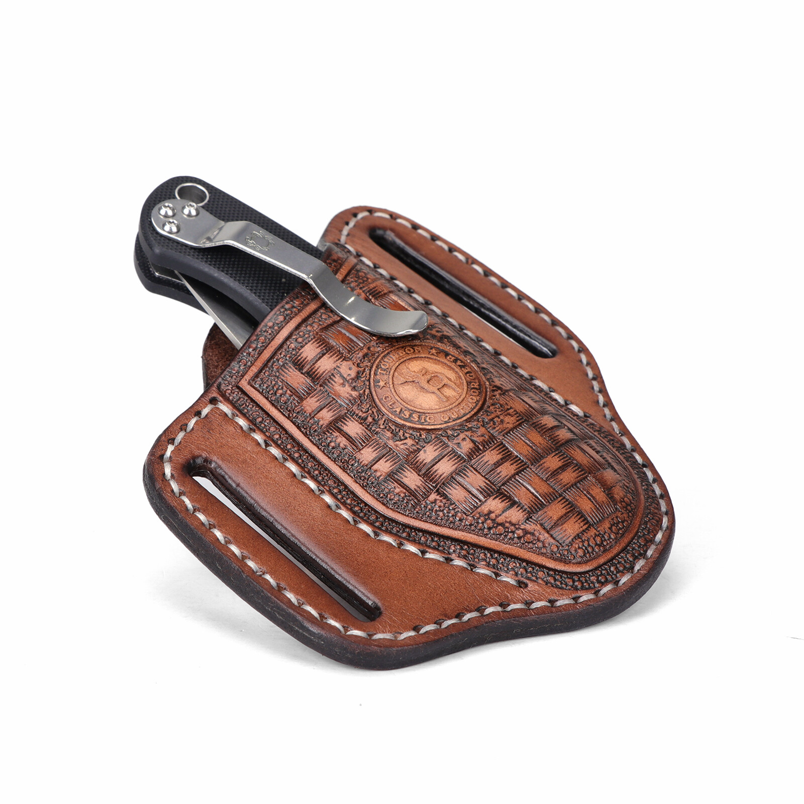 TOURBON Retro Leather Folding Knife Sheath Tool Pouch Knives Holder Belt Holster