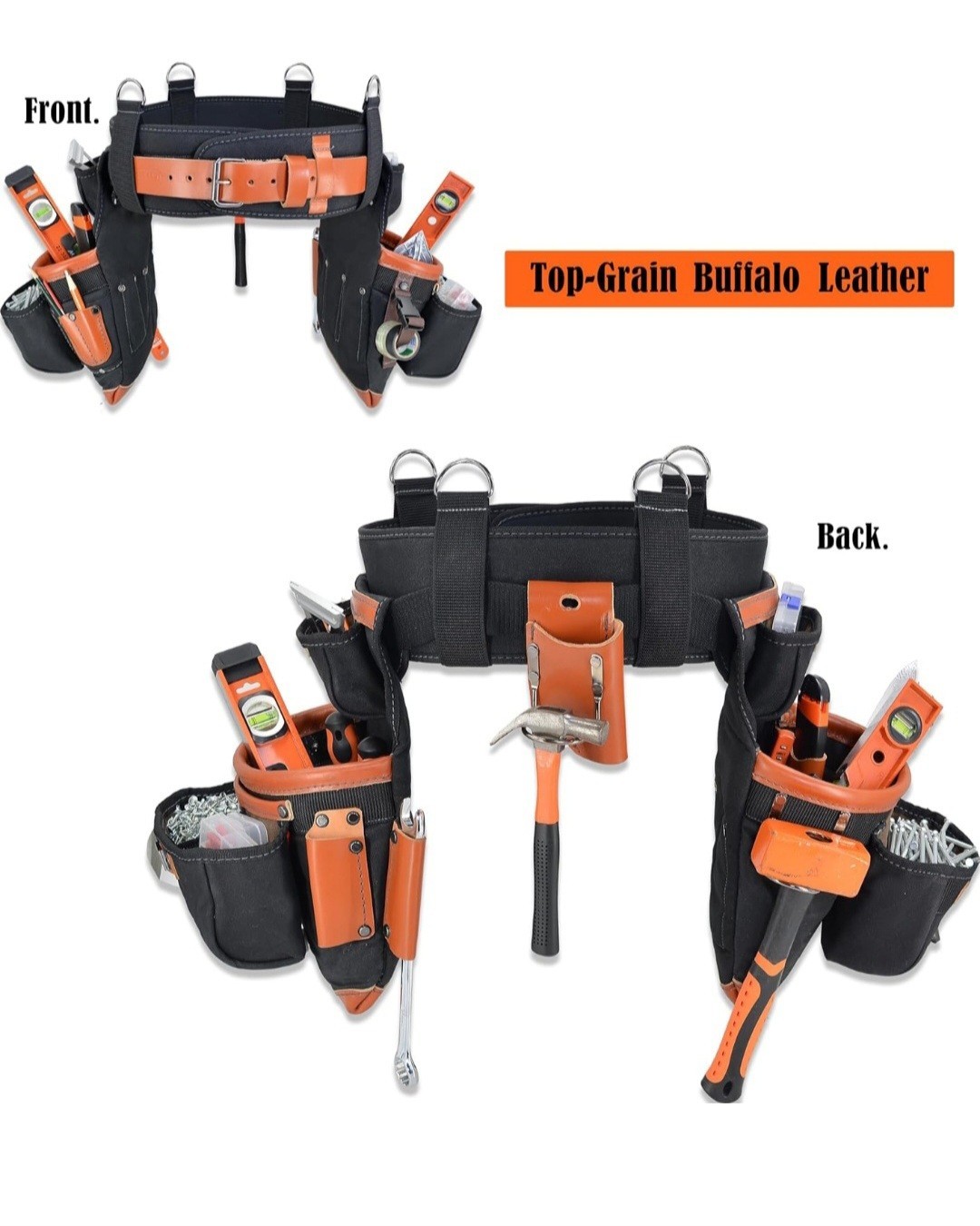 WELKINLAND 22-Pocket Buffalo Leather Heavy Duty Carpenter Tool Belt Bags NEW