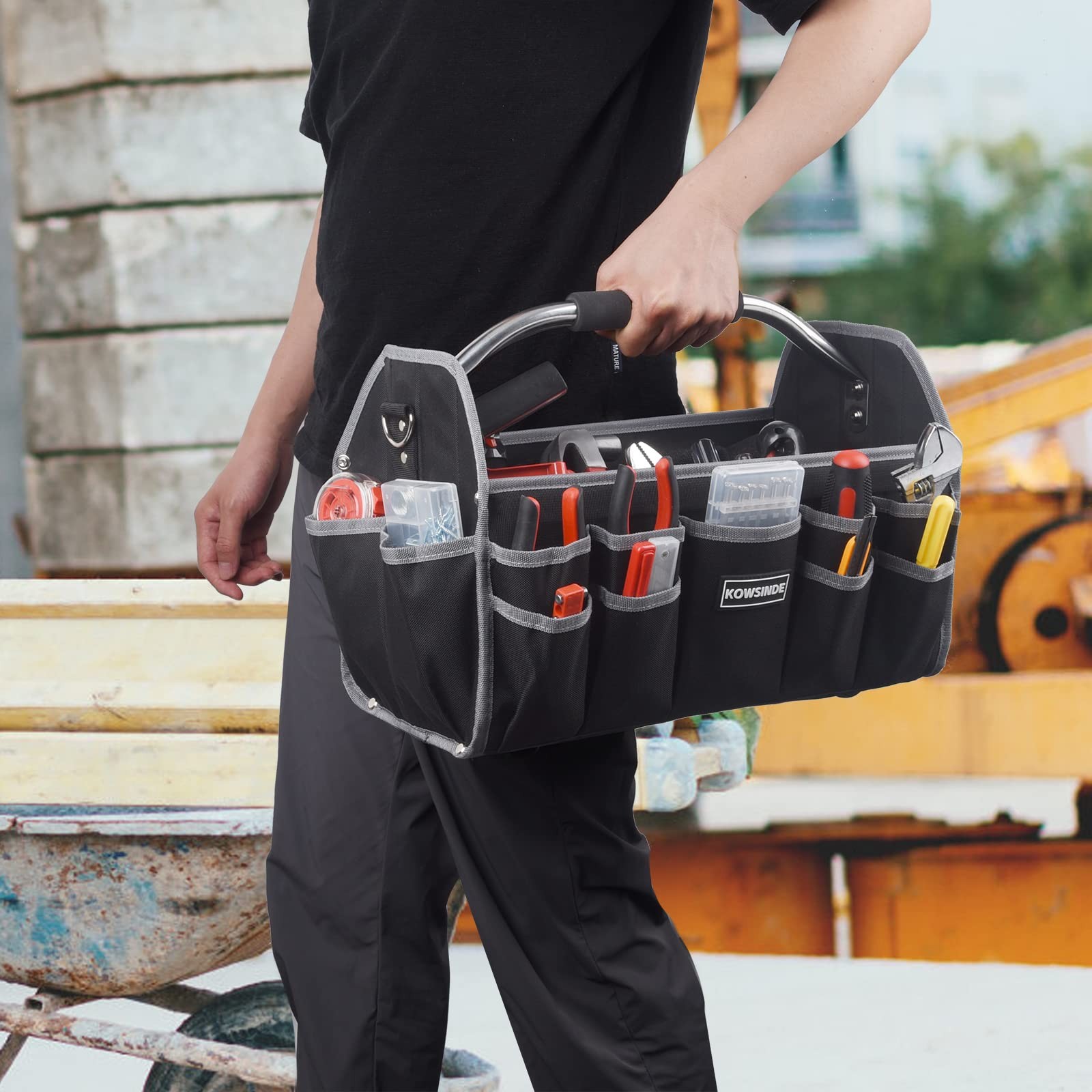 Kowsinde 16 Inch Tool Bag, Electrician Open Top 16 inches, Grey