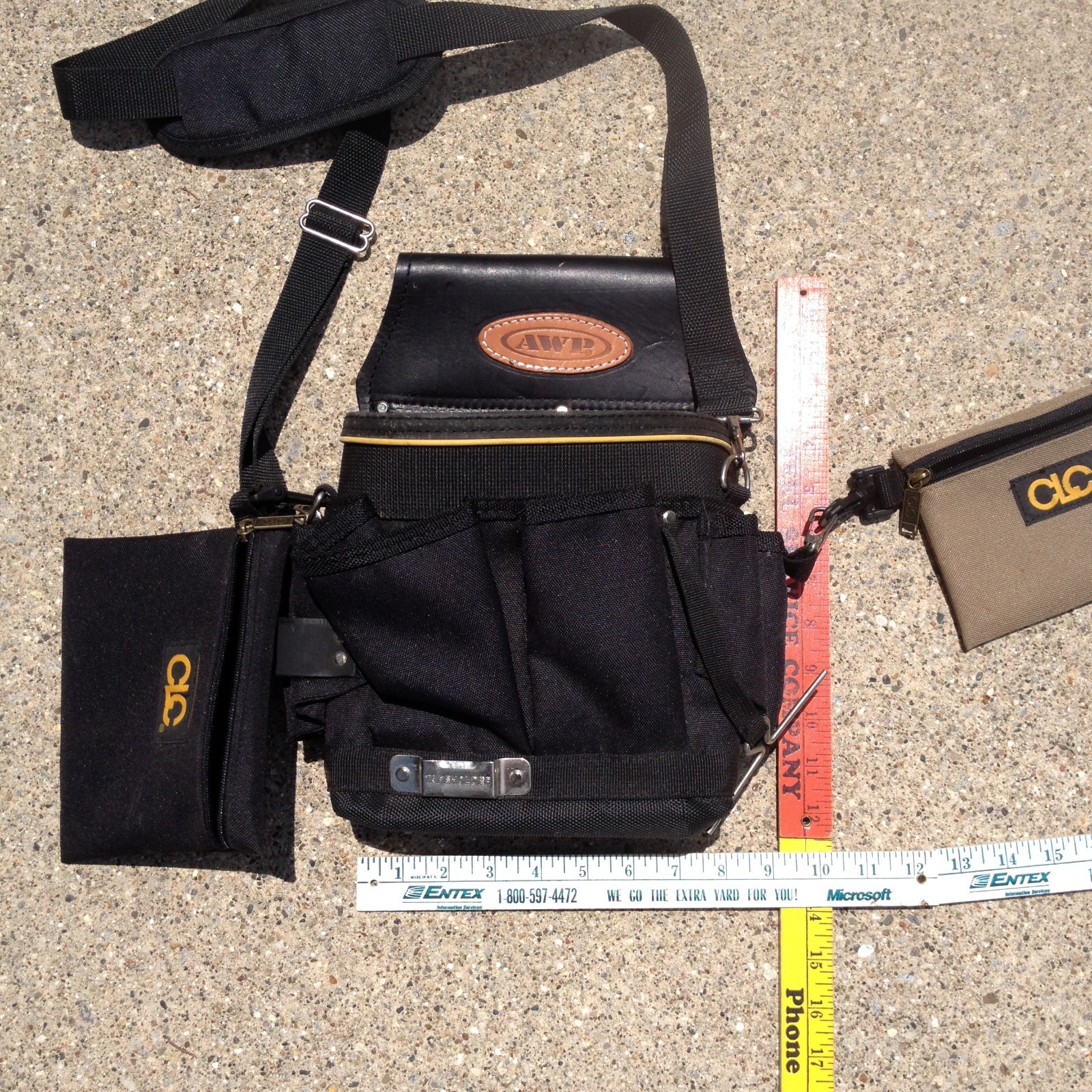 AWP® Tool Belt Hi-Performance Canvas Electrician Carpenter Black Crossbody Strap