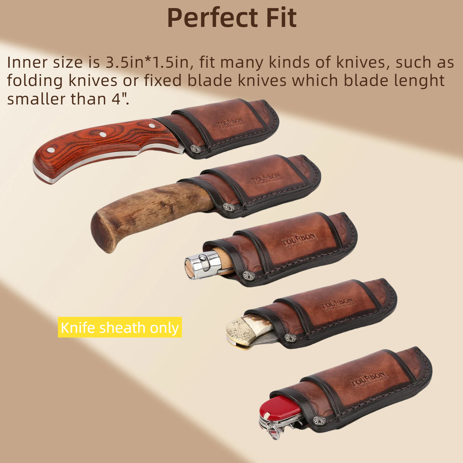 TOURBON Leather Knife Sheath 4″ Fixed Blade Cover Pocket Knives Carry Belt Pouch