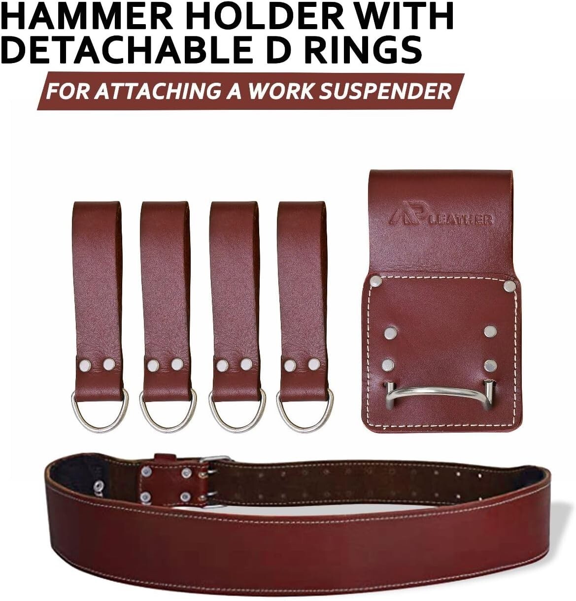 19-Pocket Leather Tool Belt Pouch Suspenders with Comfort Back for Electricians