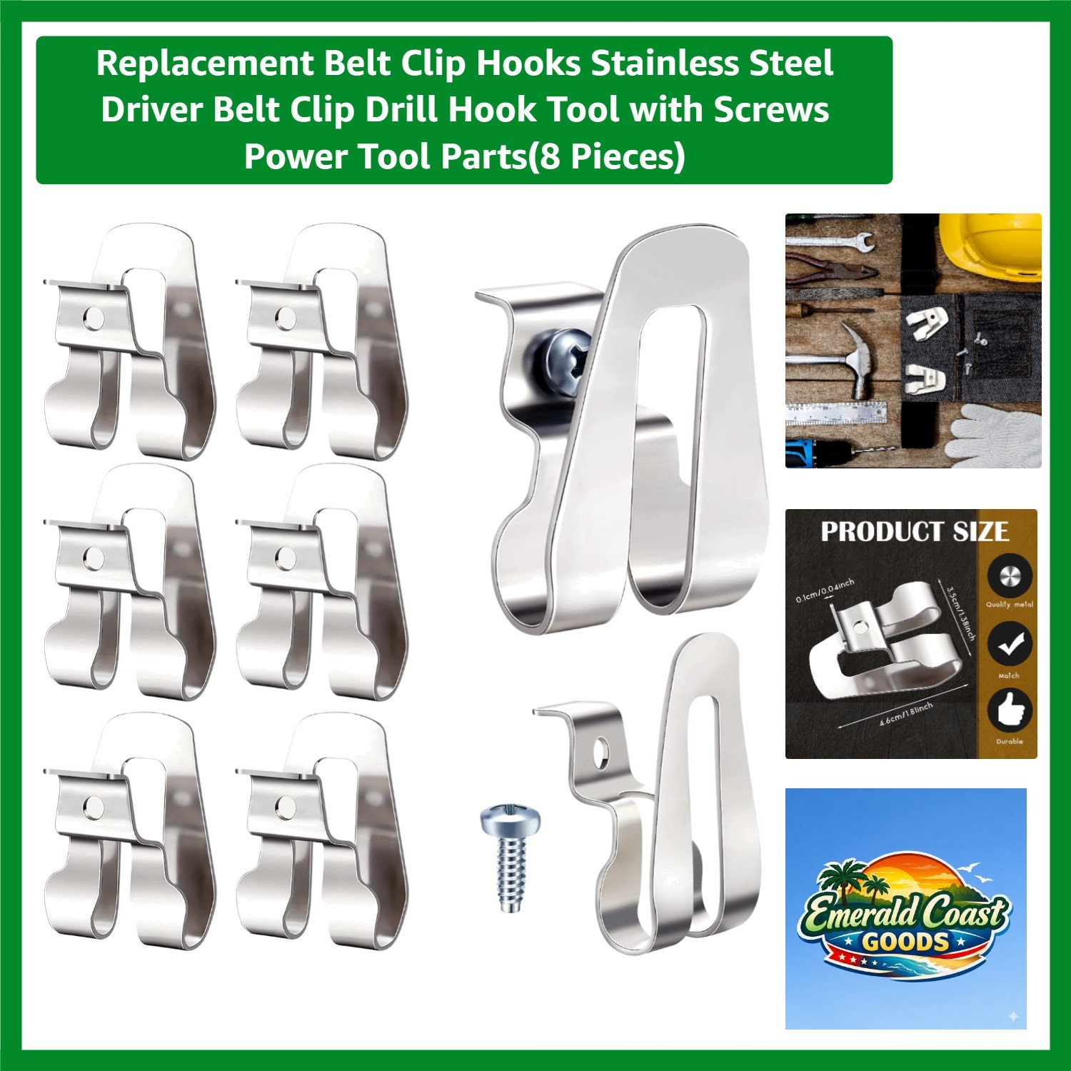 8-Pack Stainless Steel Belt Clip Hooks – Rust Resistant Drill Tool Accessories
