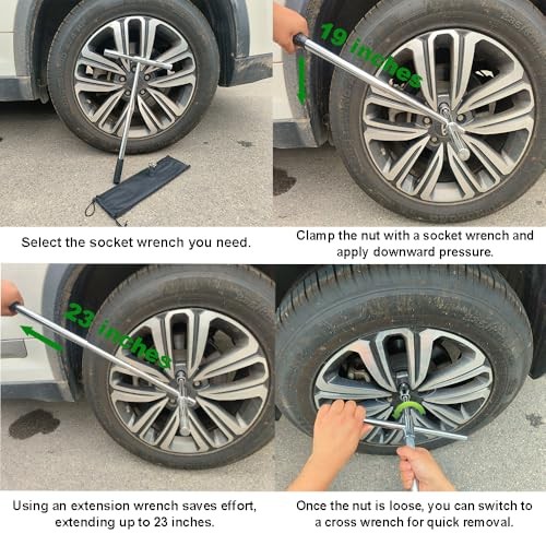 23″ Universal Lug Wrench, 4-Way Heavy Duty Tire Iron with 4″ Wheel