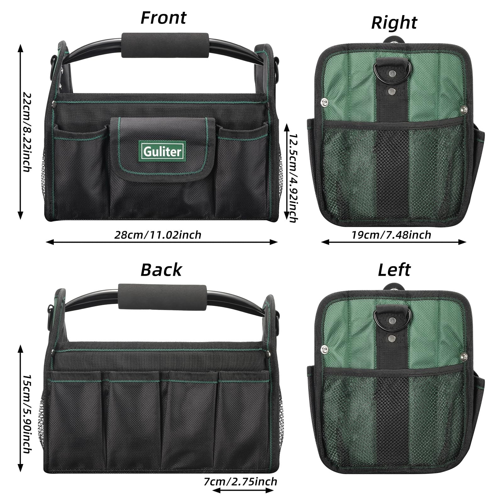 11 Inch Small Tool Bag, Open Tool Tote with Stainless Steel Handle and Adjustabl