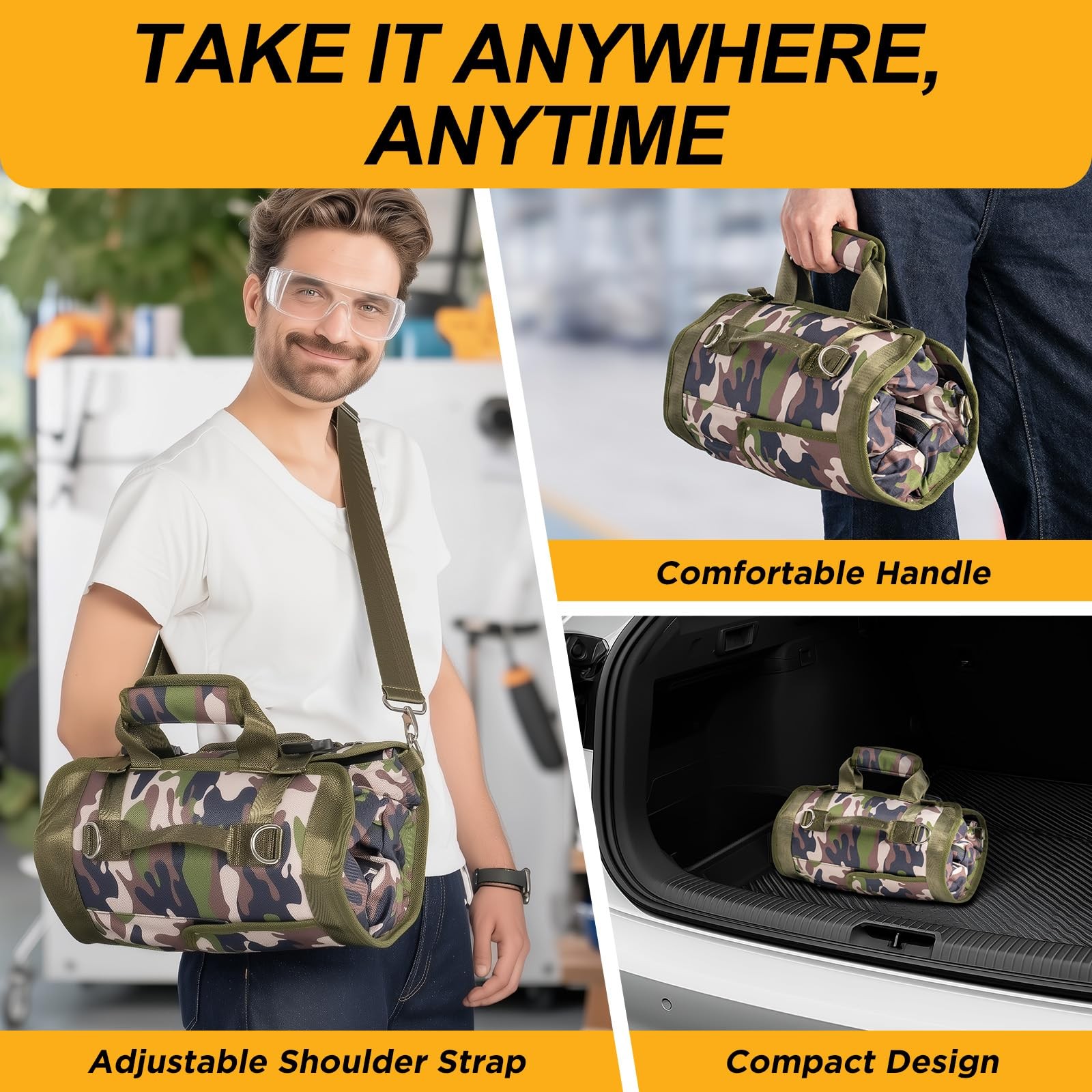Tool Bag Heavy Duty Organizer Portable Pouch Men 6 Detachable Camo Green