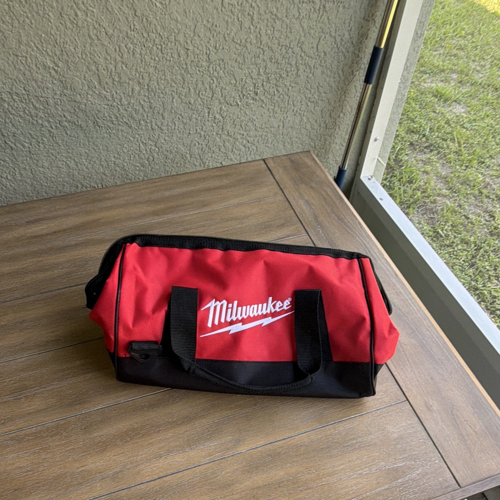 Milwaukee Red/Black Fabric Tool Bag, Zipper Closure, Carry Handles