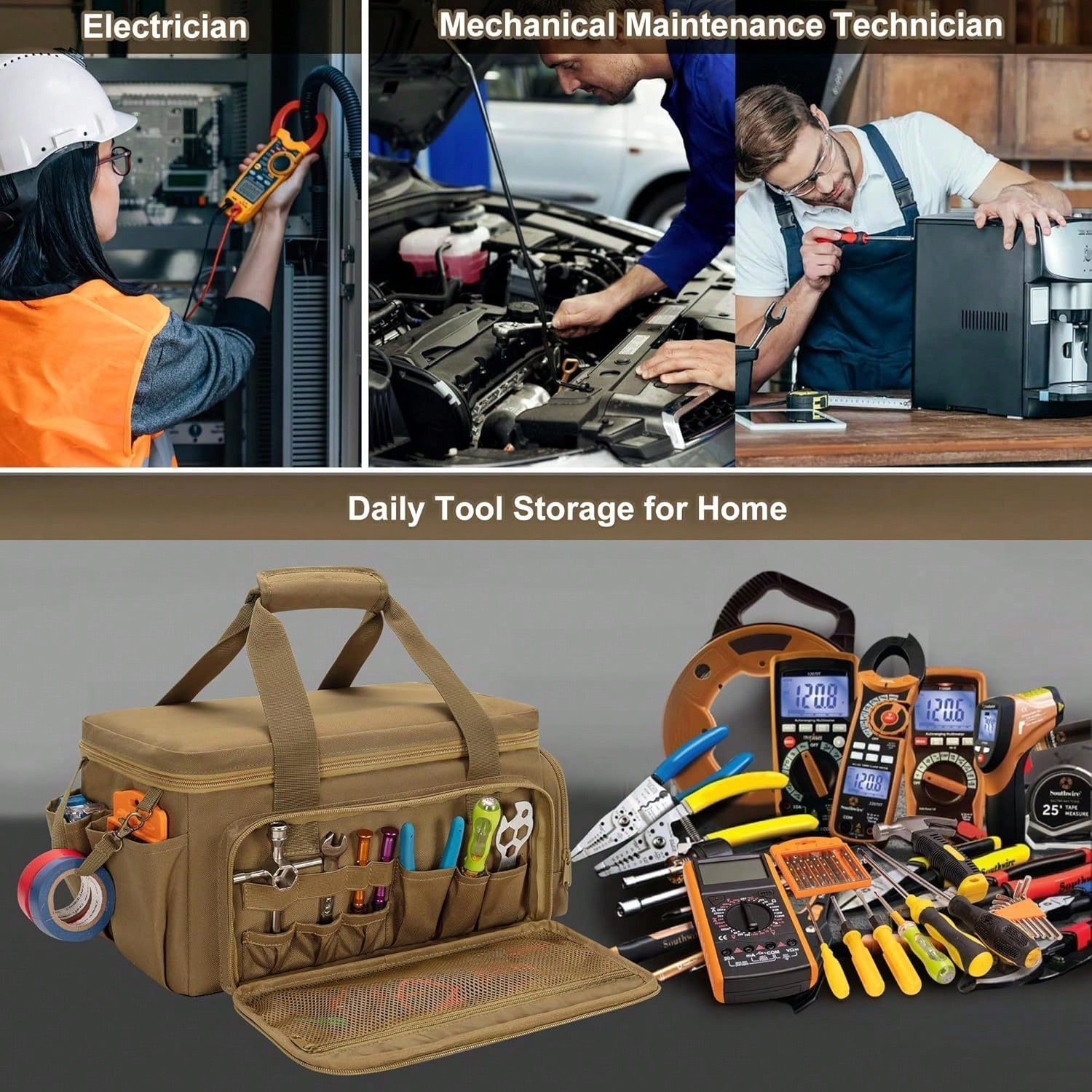 Multi-Function Tool Storage Bag Khaki Tool Organizer Bag EDC Shooting Range Bag