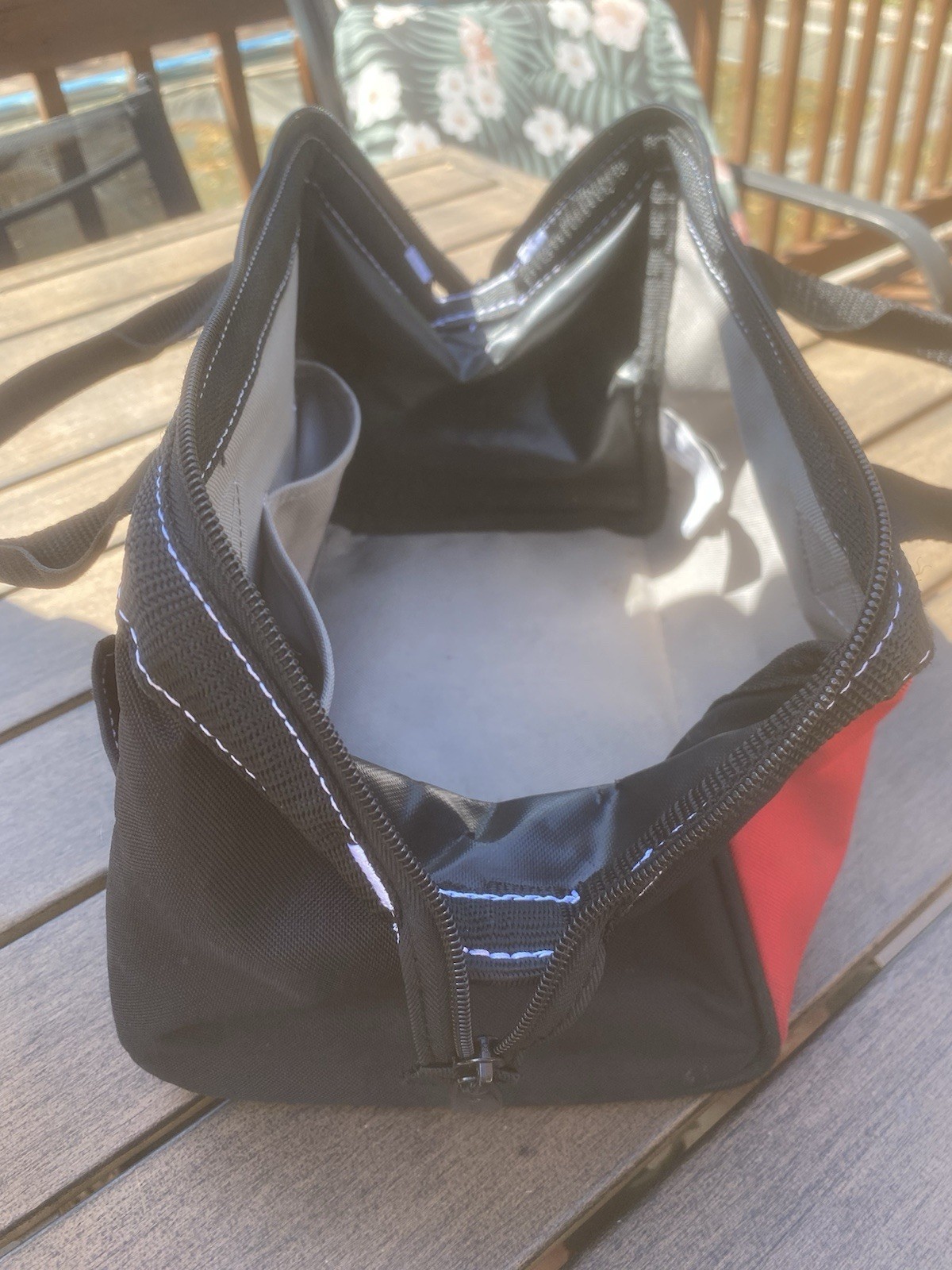 Husky tool bag 12W x 9H x 7D 4-Pocket Red and Black Nylon Zippered