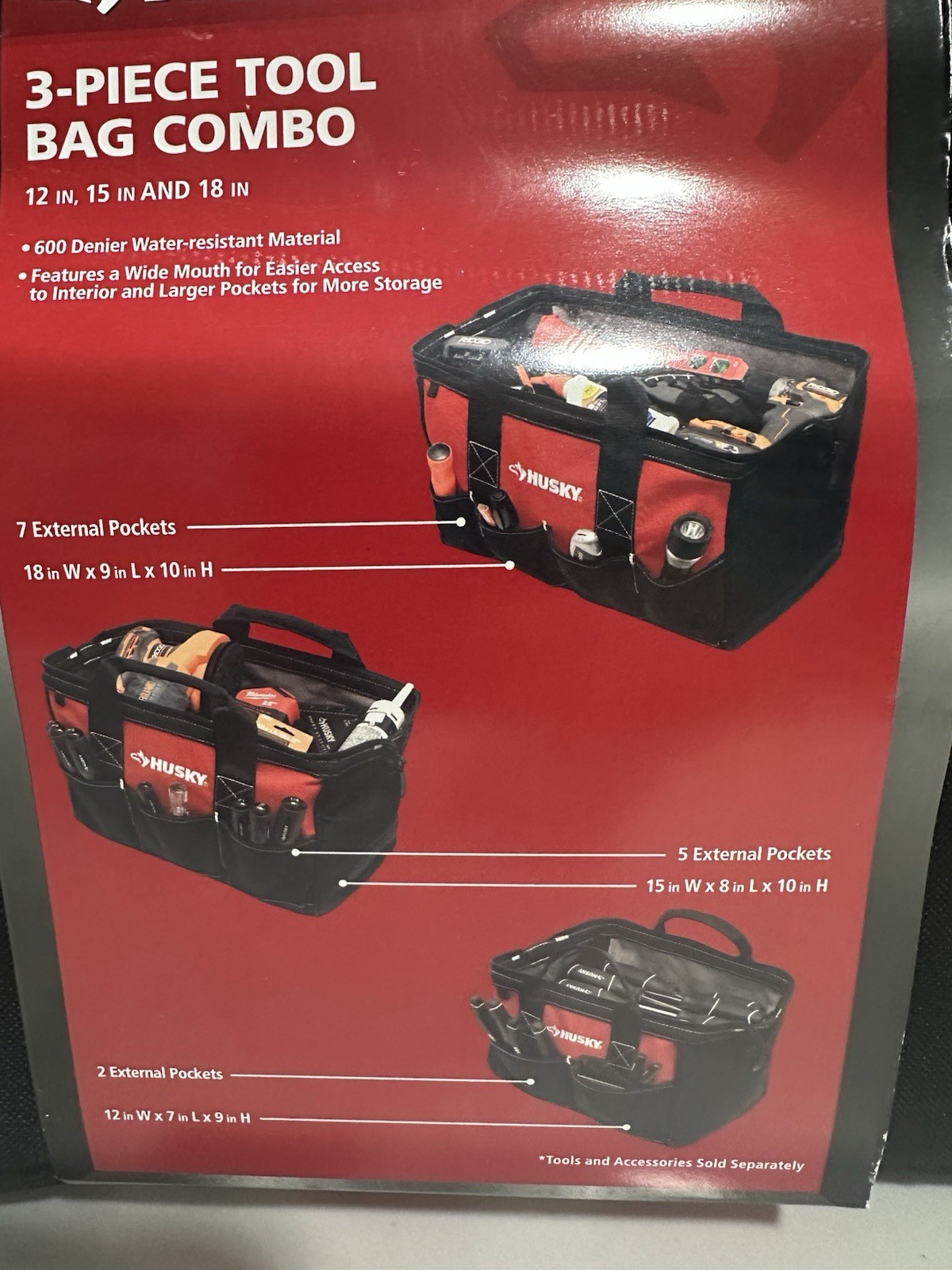 Husky 3-Piece Tool Bag Combo with Multiple Pockets and Durable Fabric Brand New
