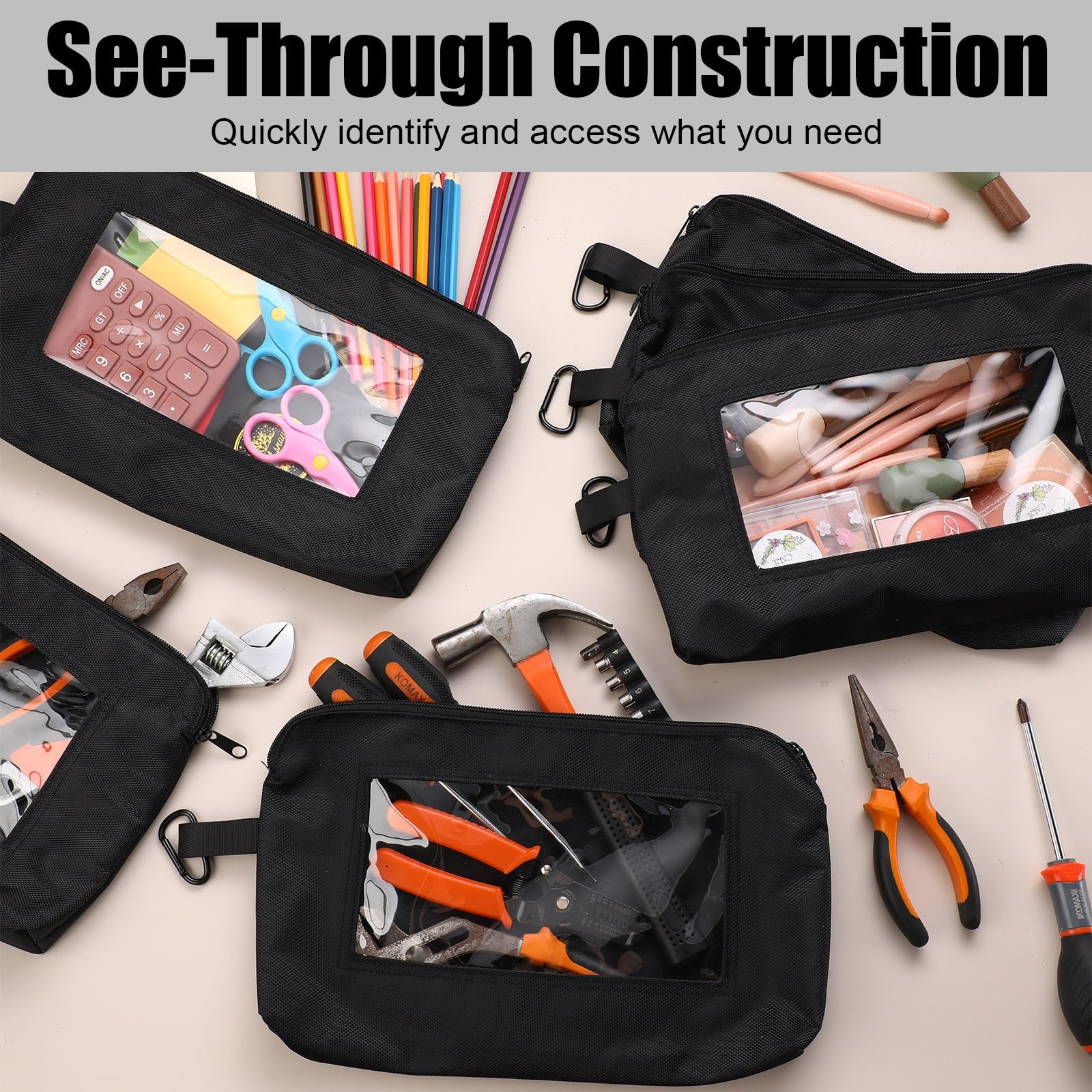 6 Pcs Small Tool Pouch 1680D Oxford Zipper Bags with Clear Window, Multipurpo…