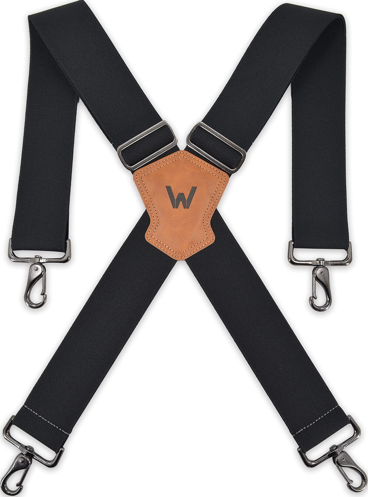WELKINLAND 2Inch-Wide Full Elastic Suspenders, Heavy Duty Men’s Large, Black