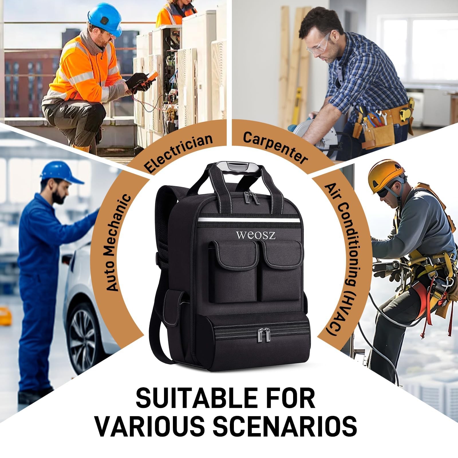 Tool Backpack for Men 18 Inch Heavy Duty Waterproof Multiple Pockets Tool Bag…