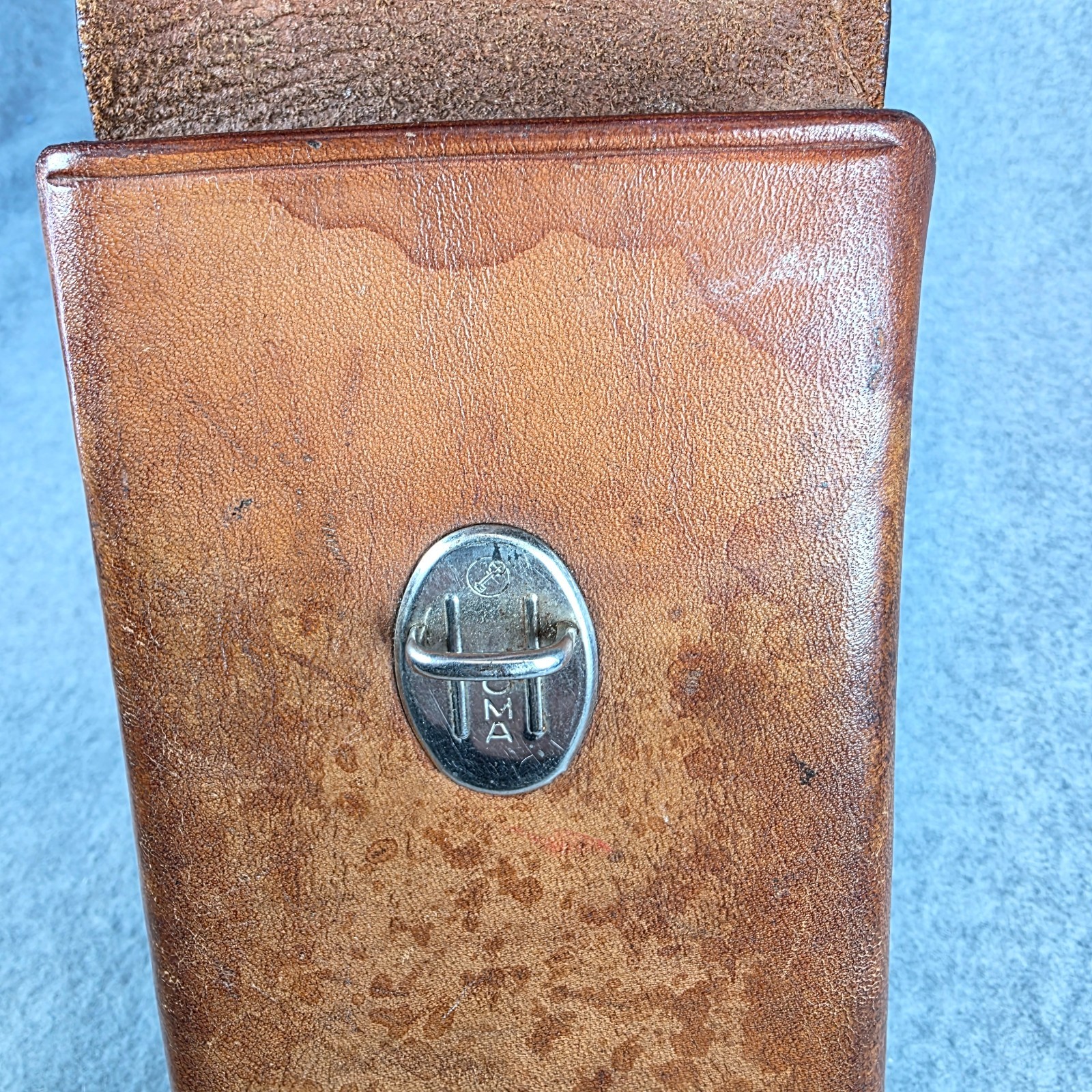 Vintage CuSack Q Leather Tool Belt Loop Hard Case Bag Pouch 8″ USA Made brown