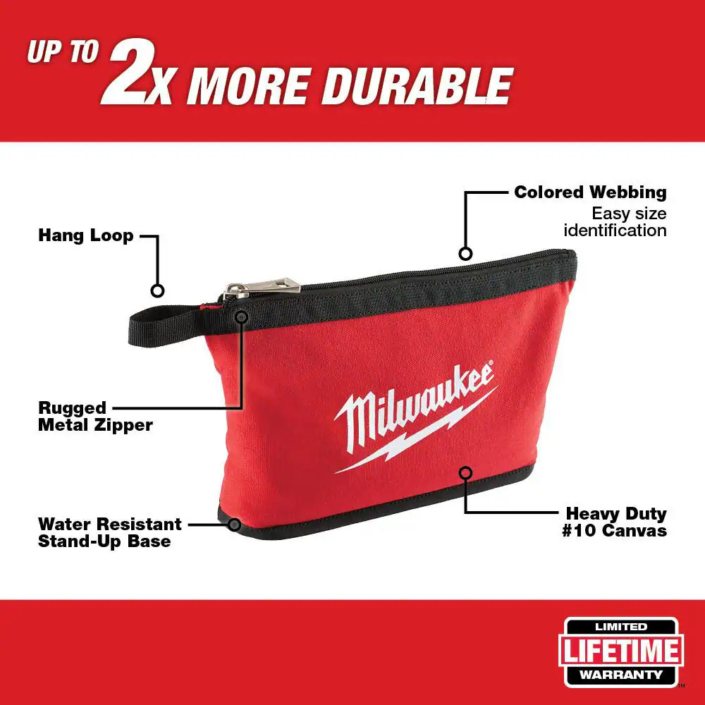 Milwaukee Tool Bag Set 12in Red Zipper Pouch 4 Pack Heavy Duty Canvas Storage