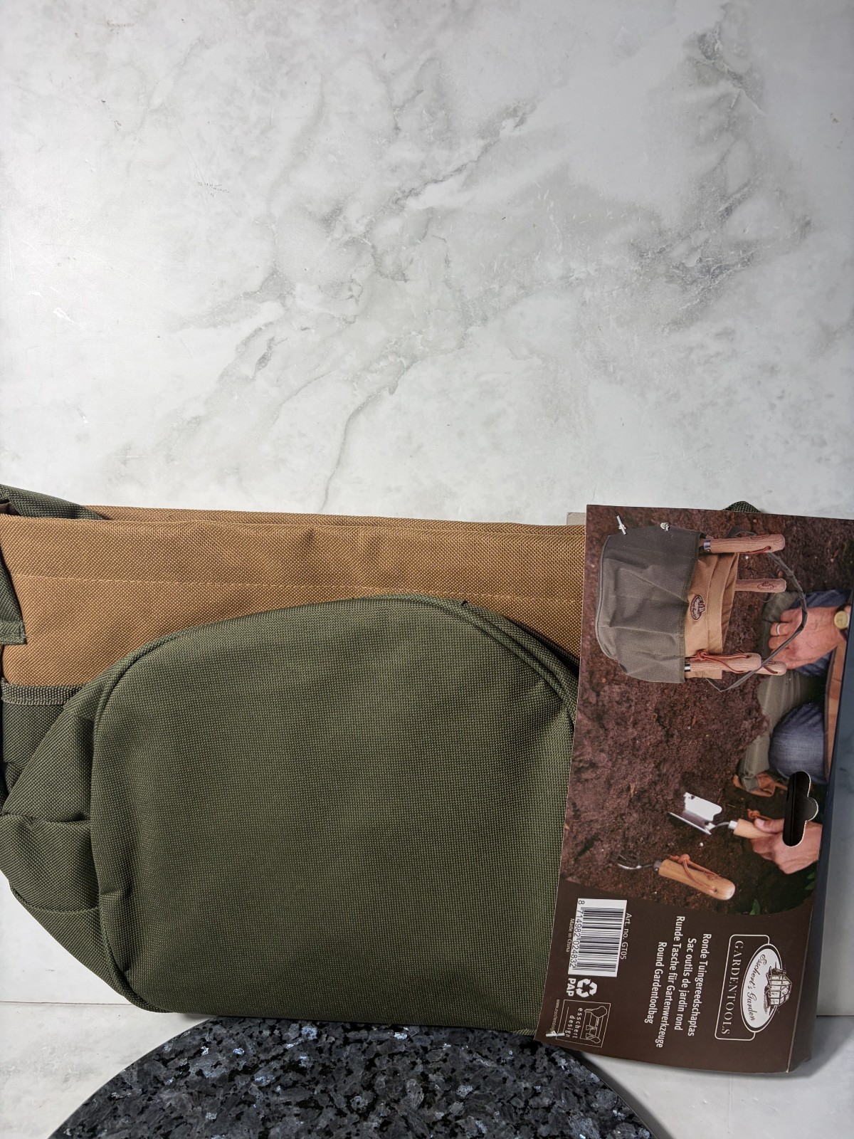 Esschert Design Canvas Round Tan & Green Garden Work Tool Bag