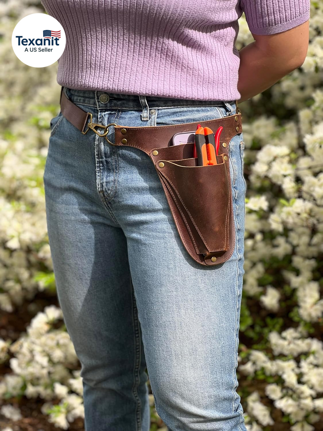 Garden Tool Belt, Handmade Premium Leather with Pouches Pockets Holster for Wome