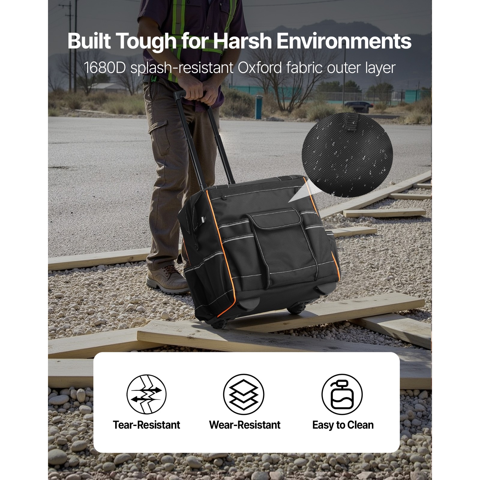 Uimoso Rolling Tool Bag with 25 Pockets and Durable Wheels for Heavy Tools