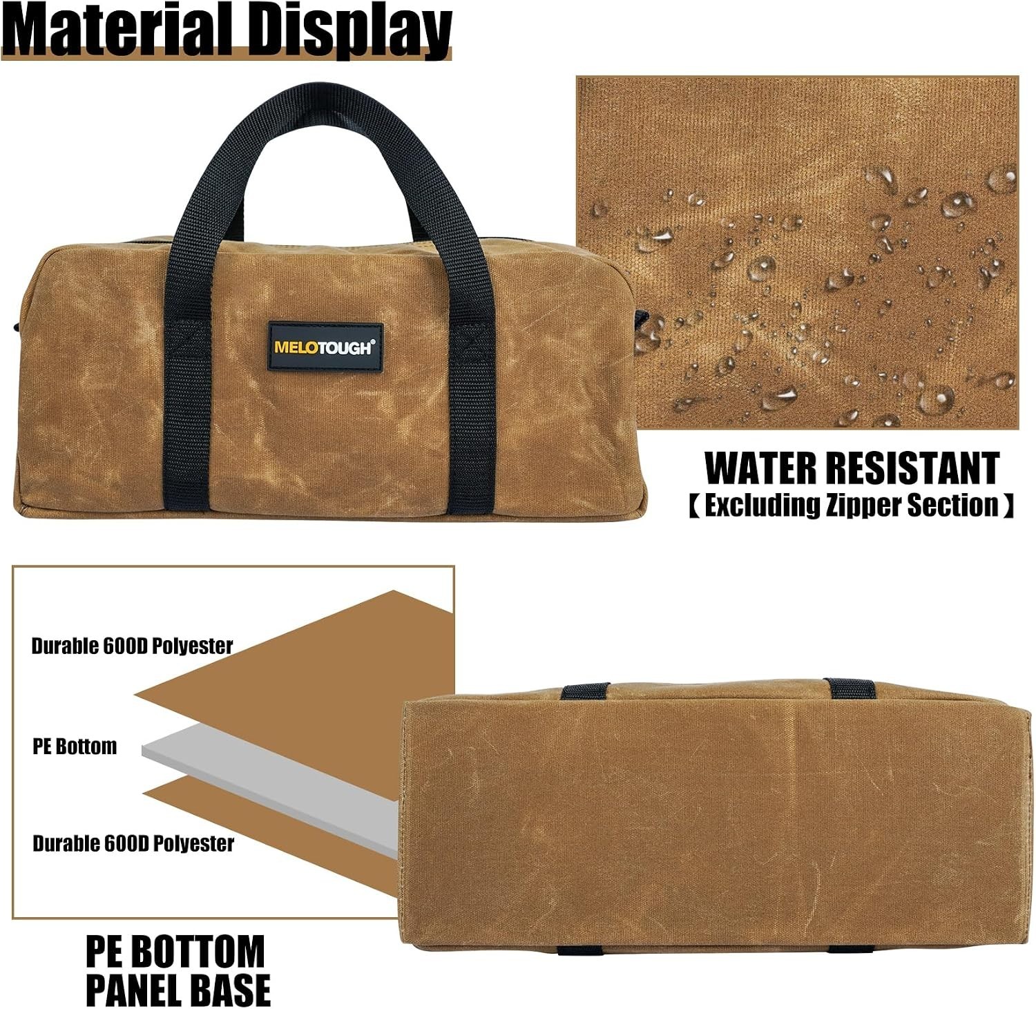 Sturdy 14” Waxed Canvas Utility Tote Pack with Dual Storage Bags – Tan & Black