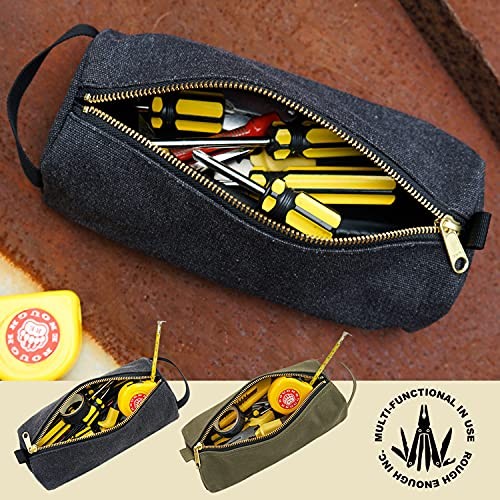 Rough Enough Canvas Small Tool Bag Pouch Box Organizer with Zipper Stone Black