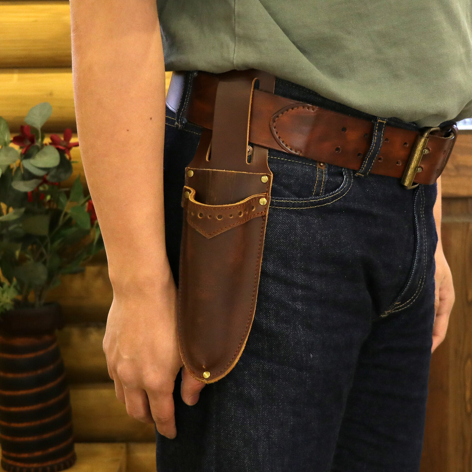 TOURBON Leather Garden Shears Sheath 2 in 1 Tools Case Scissors Saw Belt Holder