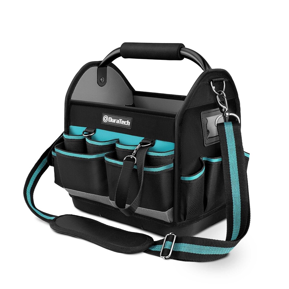 DURATECH 12 Inch Tool Tote with Waterproof Hard Bottom Electrician Tool Bag New