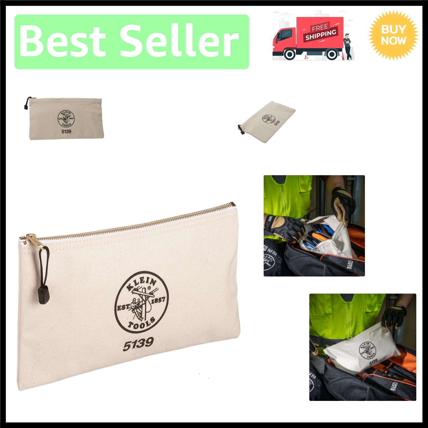 12.5-Inch Canvas Tool Pouch with Heavy-Duty Brass Zipper – Organize with Style