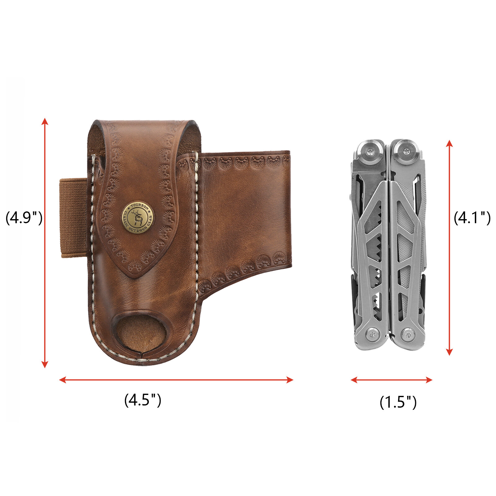 TOURBON Leather Knife Sheath Belt Holster Pouch Folding Multitools Pliers Case