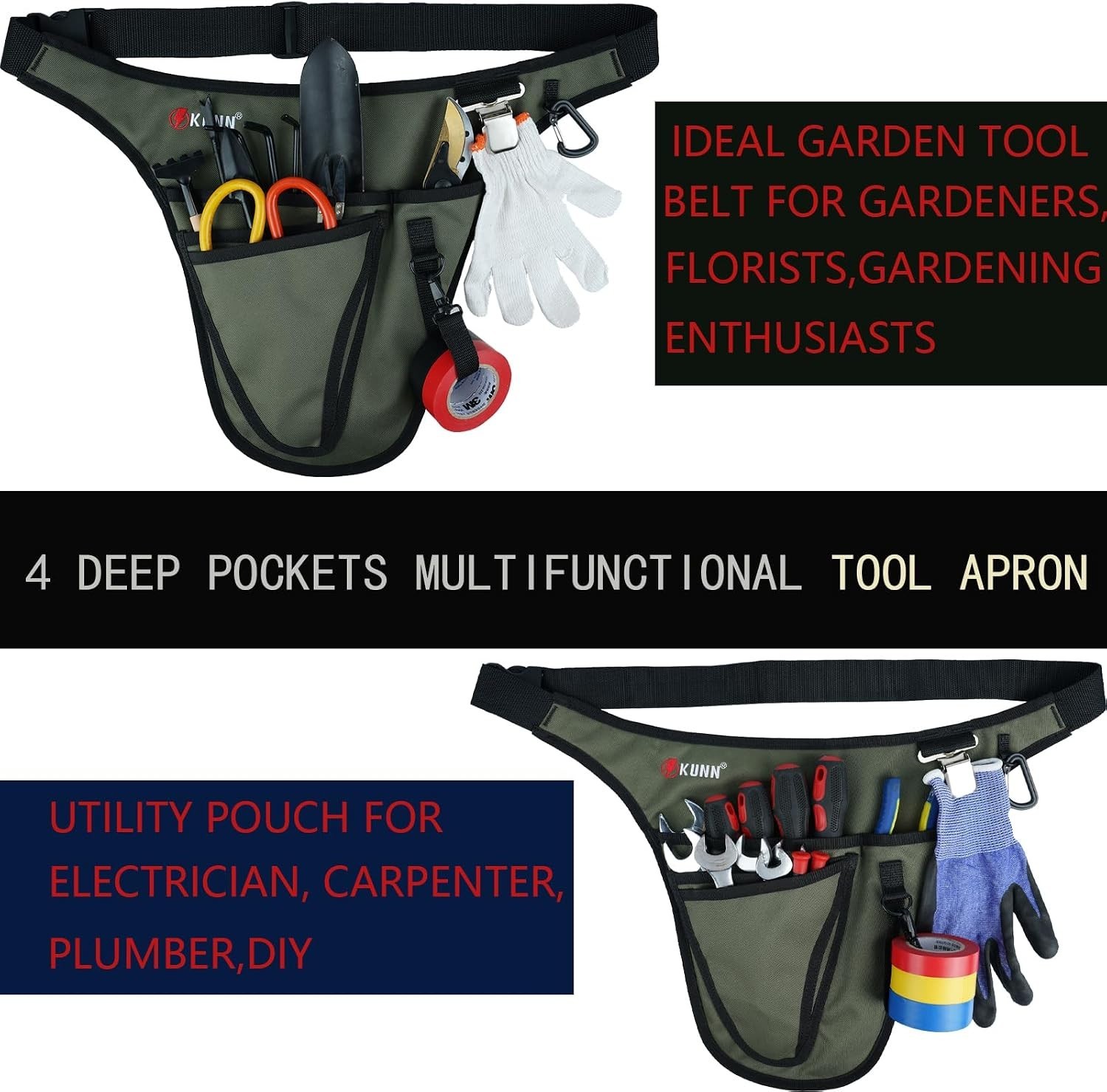 Garden Tool Belt,Durable Adjustable Tool Belt Waist Pouch with 4 Pocket for Wome