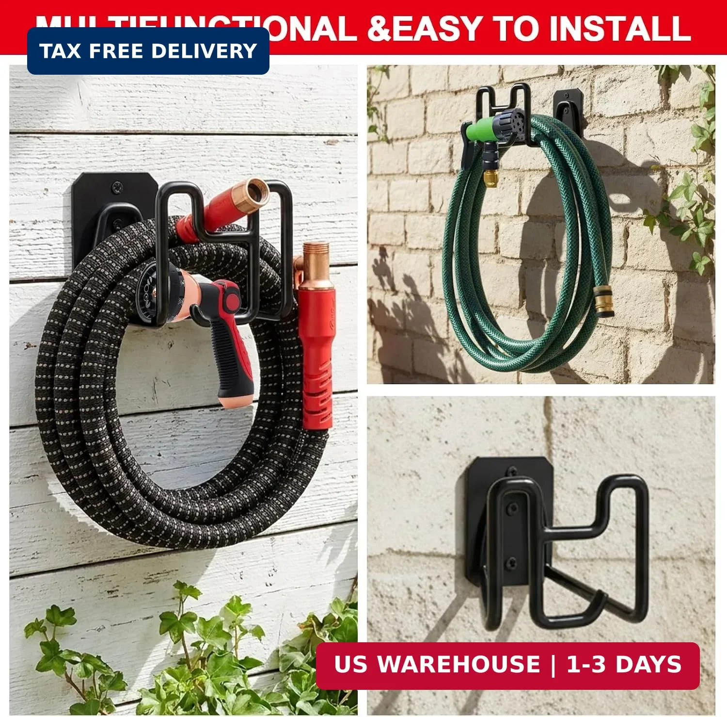 Holder for Pocket Hose, Heavy Duty Metal Wall Mount Hose Organizer, Durable Gard