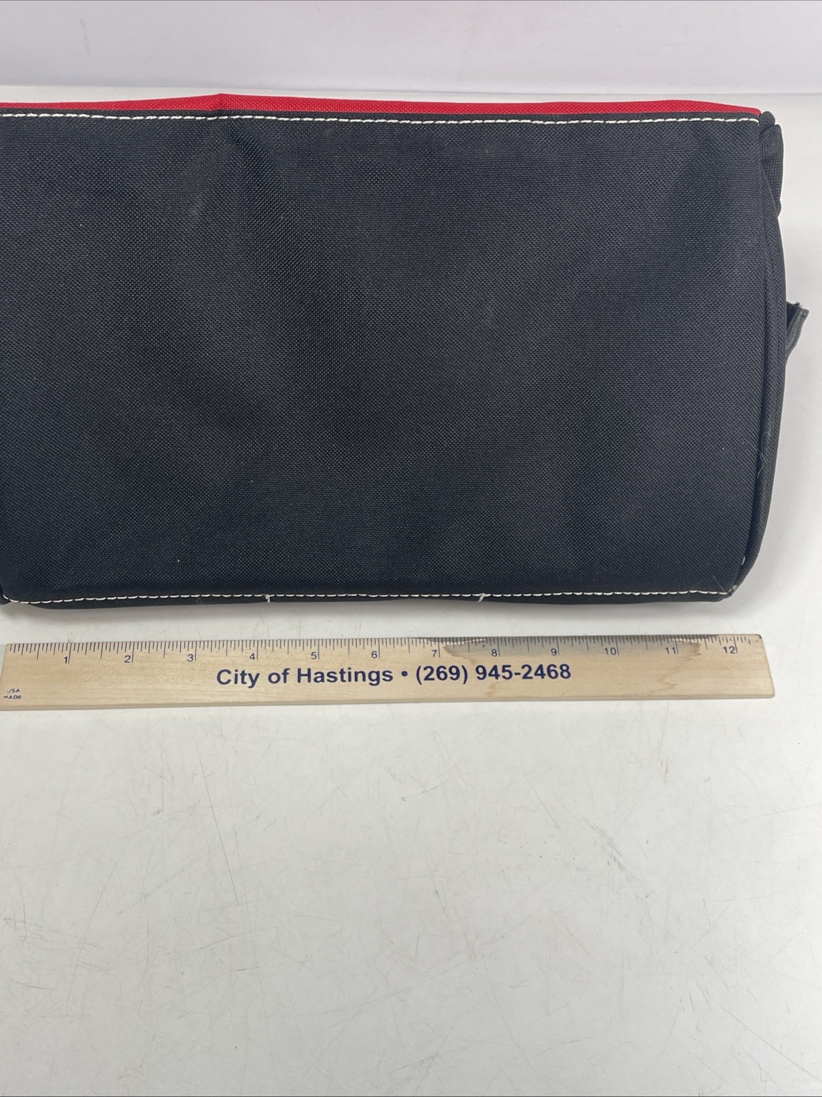 Husky 12-Inch Tool Bag (12 x 9 x 8 inch) Heavy Canvas Red Black Very Good